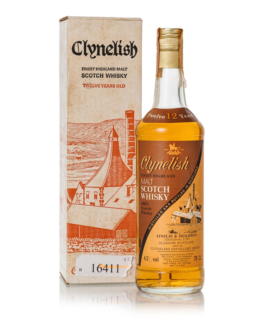 Clynelish 12 Year Old (1x 750ml): Clynelish 12 Year Old (1x 750ml) Region: Highland Fill Level: upper shoulder Label: slightly scuffed label Alcohol content: 43% ABV Notes: bottled by Ainslie & Heilbron (Distillers) Ltd and at Clyneli