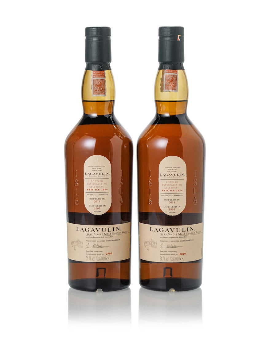Lagavulin Feis Ile 2014, 1995 (2x 700ml): Lagavulin Feis Ile 2014, 1995 (2x 700ml) Region: Islay Fill Level: into neck Label: 2x good labels Alcohol content: 54.7% ABV Notes: bottled especially to celebrate Feis Ile 2014. Distilled 30 January