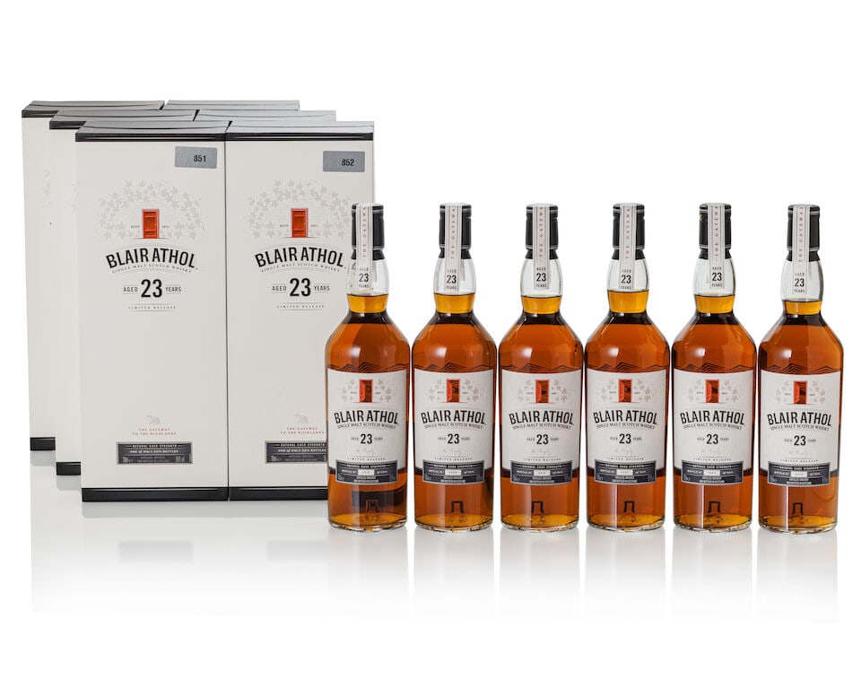 Blair Athol 23 Year Old (6x 700ml): Blair Athol 23 Year Old (6x 700ml) Region: Highland Fill Level: 6x into neck Label: 6x good labels Packaging: 6x original cartons Miscellaneous: 1x original outer carton Alcohol content: 58.4% ABV Not