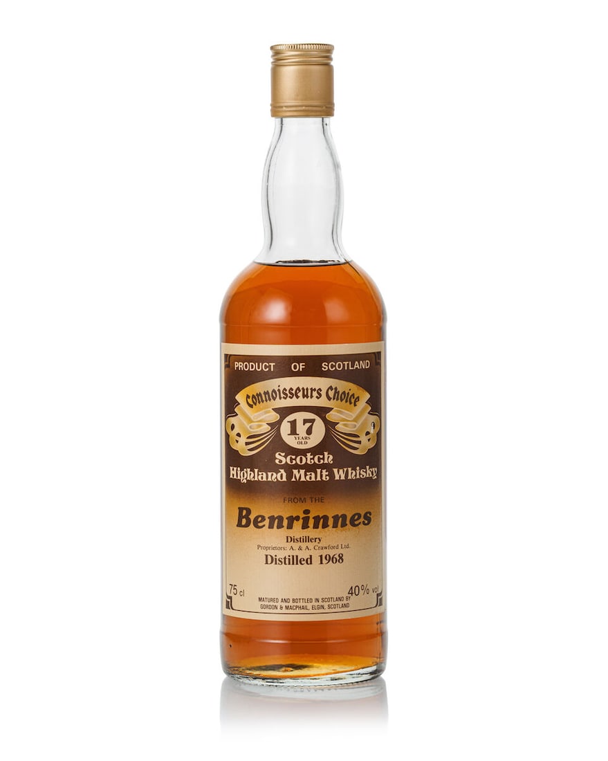 Benrinnes G&M Connoisseurs Choice 17 Year Old, 1968 (1x 750ml): Benrinnes G&M Connoisseurs Choice 17 Year Old, 1968 (1x 750ml) Region: Speyside Fill Level: top shoulder Label: slightly scuffed label Alcohol content: 40% ABV Notes: bottled by Gordon & Macphail.