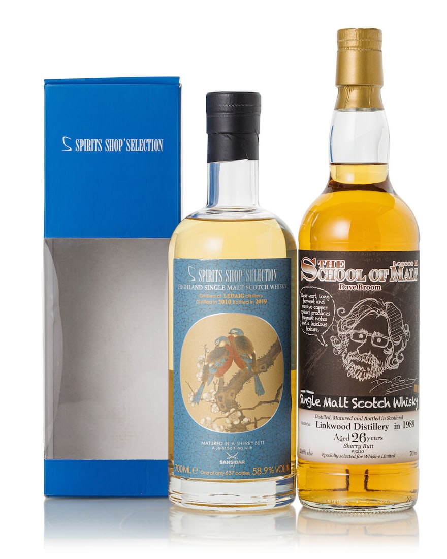 Ledaig, 2010 (1x 700ml) Linkwood 26 Year Old Cask #3210 The School of Malt, 1989 (1x 700ml): Ledaig, 2010 (1x 700ml) Region: Islands Fill Level: just below top shoulder Capsule: slightly scuffed capsule Label: slightly scuffed label Packaging: slightly stained original carton Alcohol