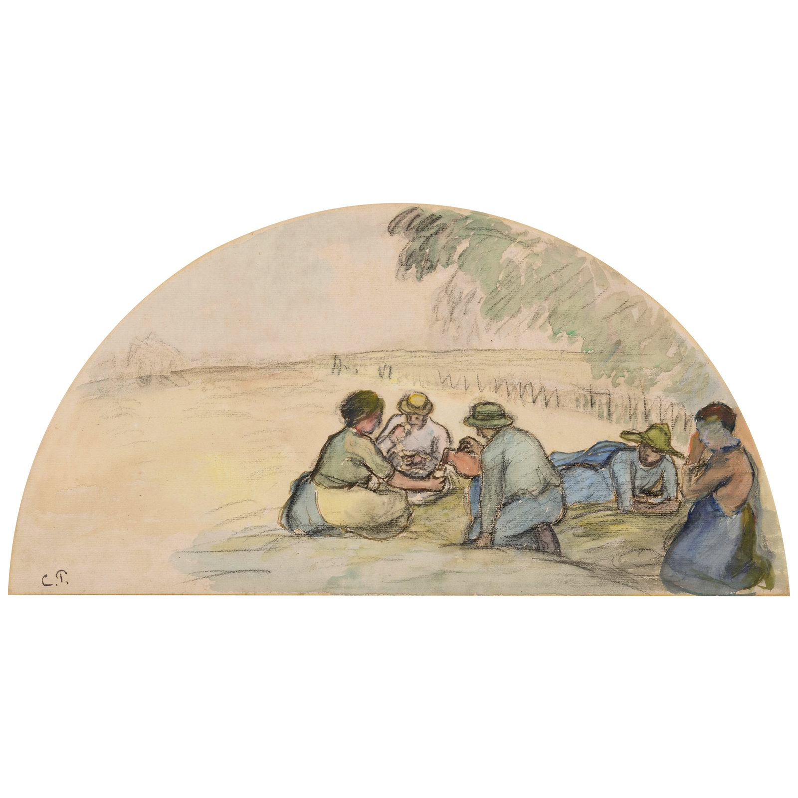 CAMILLE PISSARRO (1830-1903) Etude pour Le Repos des moissonneurs 11 x 21 7/8 in (28 x 55.6 cm) ... (1 of 1)