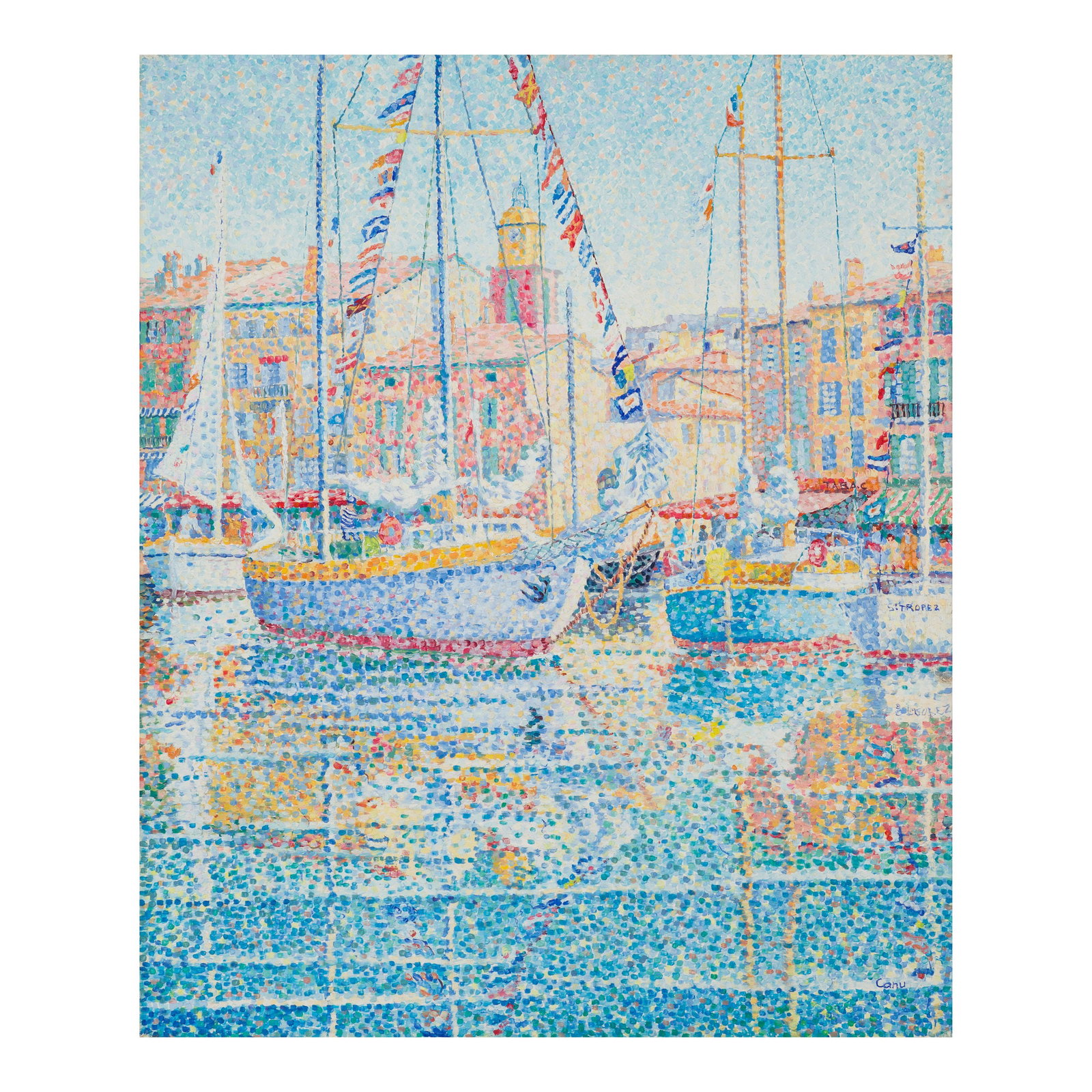 YVONNE CANU (1921-2007) St. Tropez 25 9/16 x 21 in (65 x 53.4 cm) (): YVONNE CANU (1921-2007) St. Tropez signed 'Canu' (lower right); inscribed '880 St. Tropez' (on the reverse) oil on canvas 25 9/16 x 21 in (65 x 53.4 cm) Footnotes: Provenance Wally Findlay Gall
