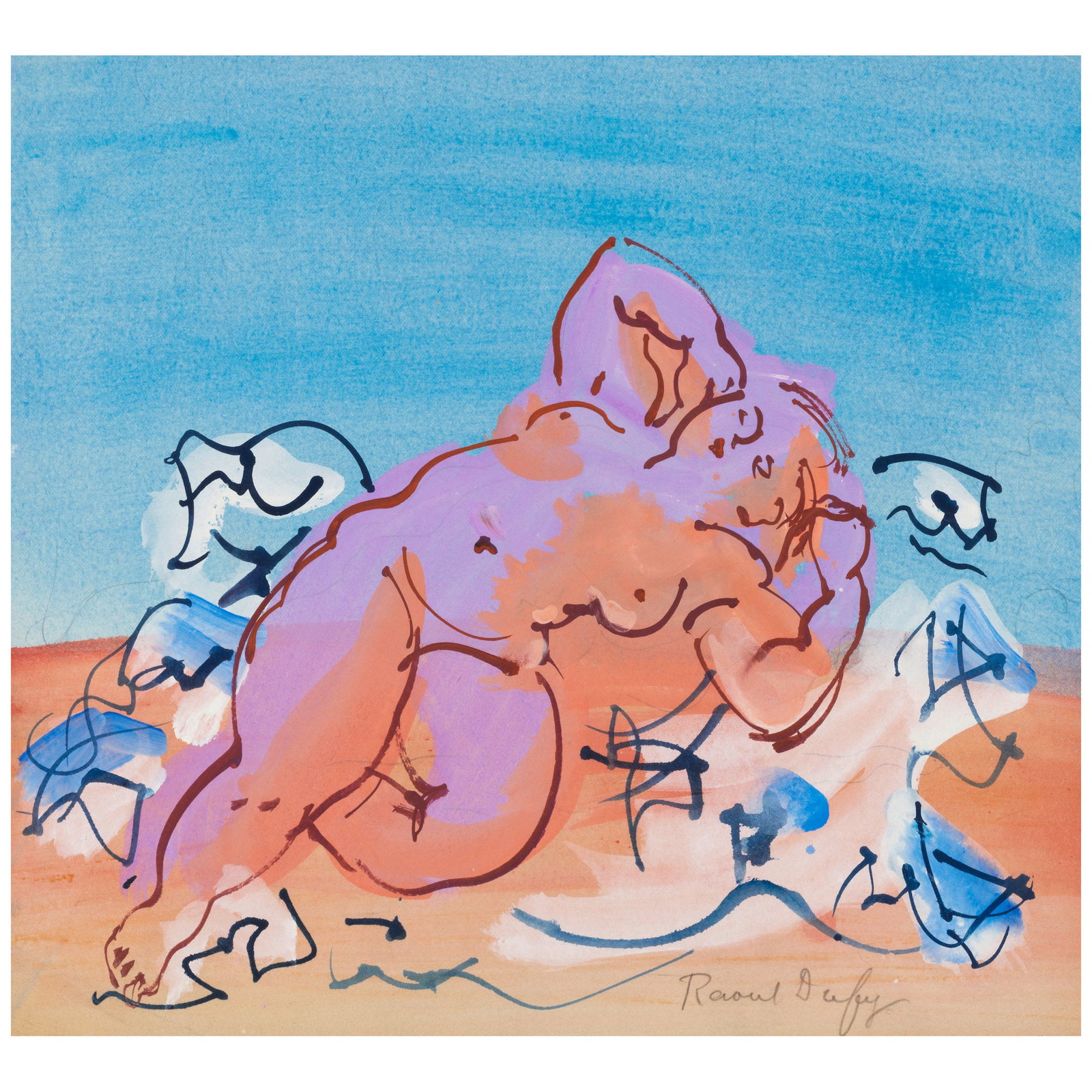 RAOUL DUFY (1877-1953) Nu renversé à la draperie 11 7/8 x 12 15/16 in (30.1 x 32.9 cm)...: RAOUL DUFY (1877-1953) Nu renversé à la draperie signed 'Raoul Dufy' (lower right) gouache and watercolor on paper 11 7/8 x 12 15/16 in (30.1 x 32.9 cm) Executed in 1930 Footnotes: Proven