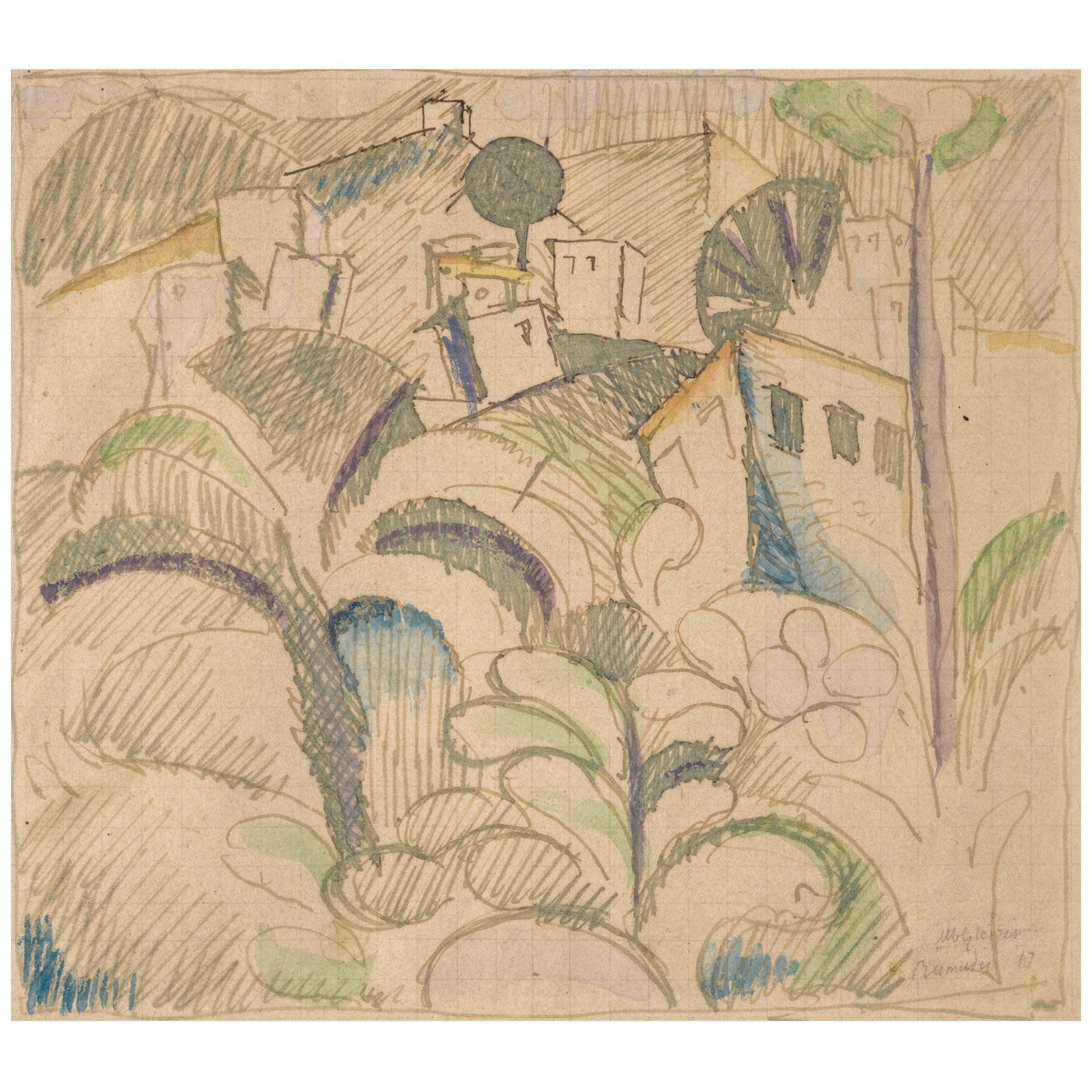 ALBERT GLEIZES (1881-1953) Bermuda or Maisons sur une colline aux Bermudes or Paysage cubiste 7 ... (1 of 1)