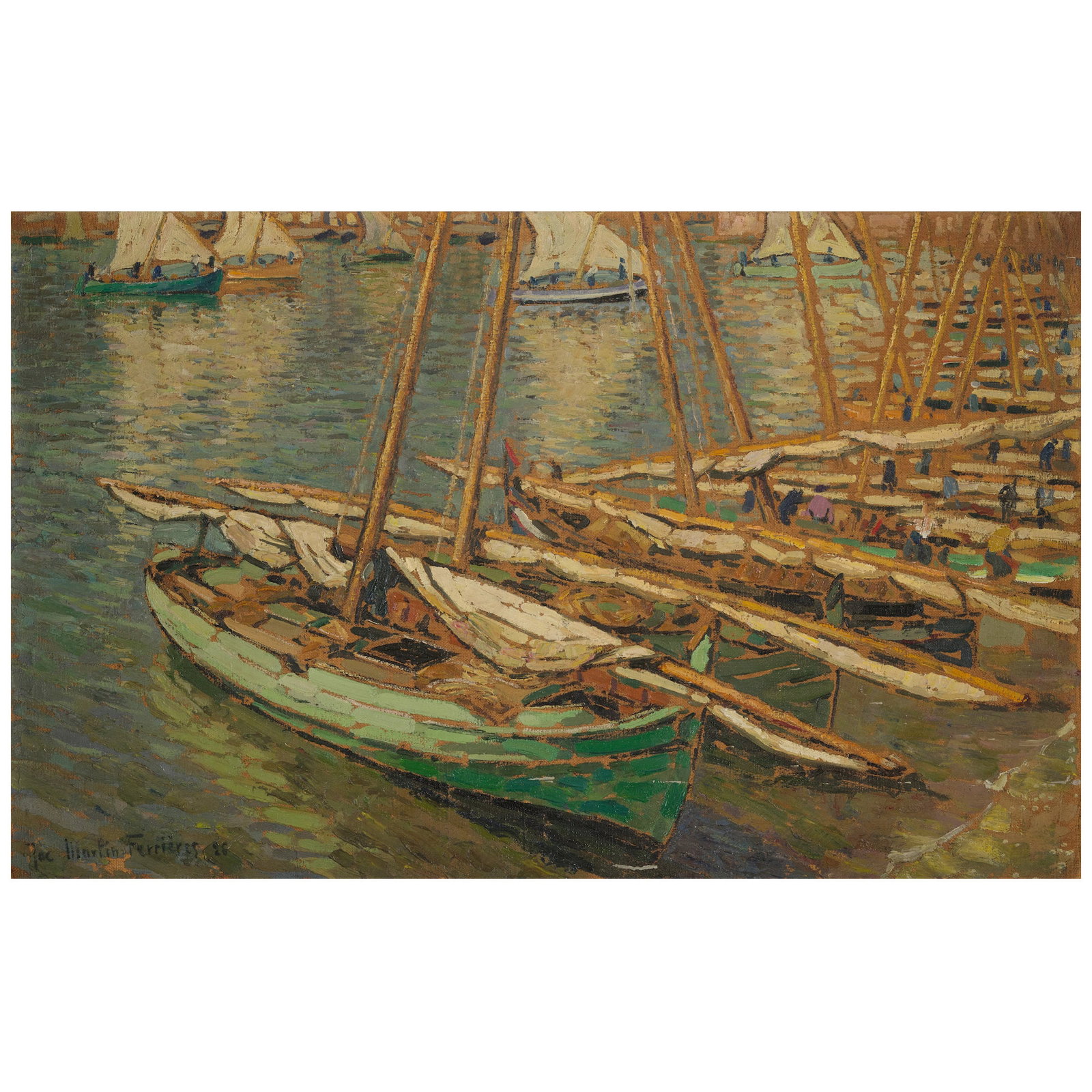 JACQUES MARTIN-FERRIÈRES (1893-1972) Voiliers dans le port de Collioure 22 3/8 x 35 3/16 in... (1 of 1)