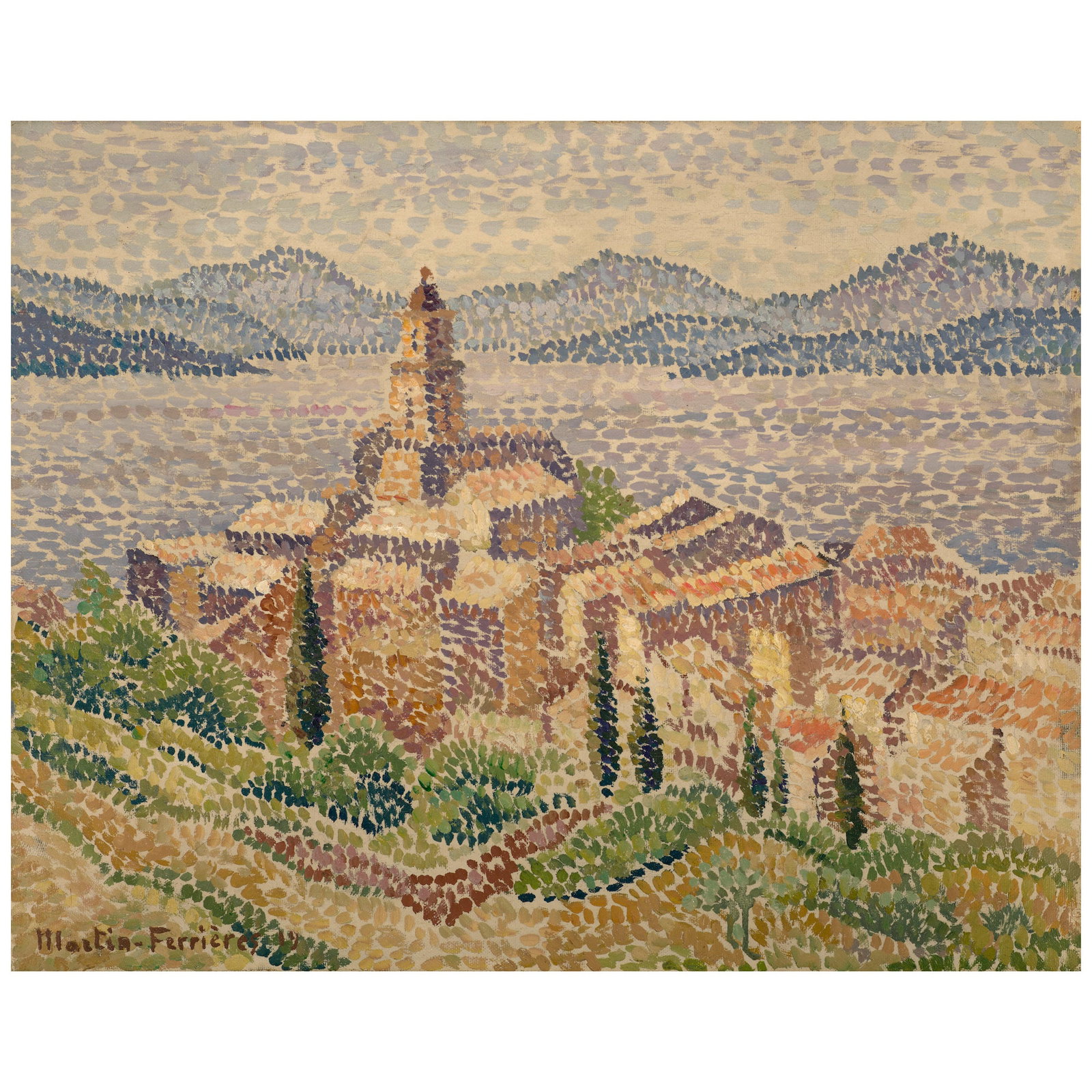 JACQUES MARTIN-FERRIÈRES (1893-1972) Monastère sur le lac d'Ohrid - Yougoslavie 15 1/2...: JACQUES MARTIN-FERRIÈRES (1893-1972) Monastère sur le lac d'Ohrid - Yougoslavie signed and dated 'Martin-Ferrières 19' (lower left) oil on canvas 15 1/2 x 19 1/2 in (39.8 x 49.7 cm) Pai