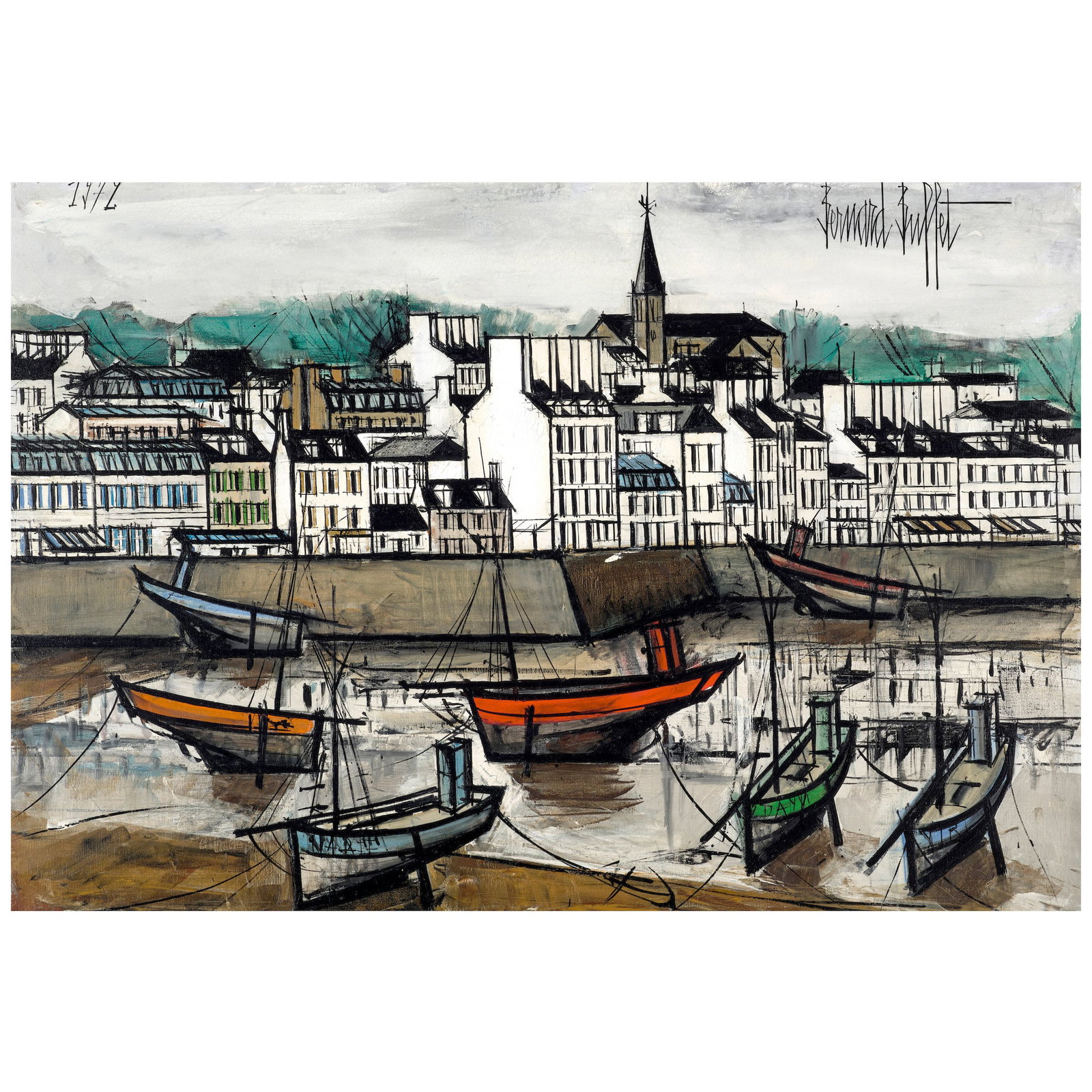 BERNARD BUFFET (1928-1999) Tréboul, environs de Douarnenez, le port à marée basse... (1 of 3)
