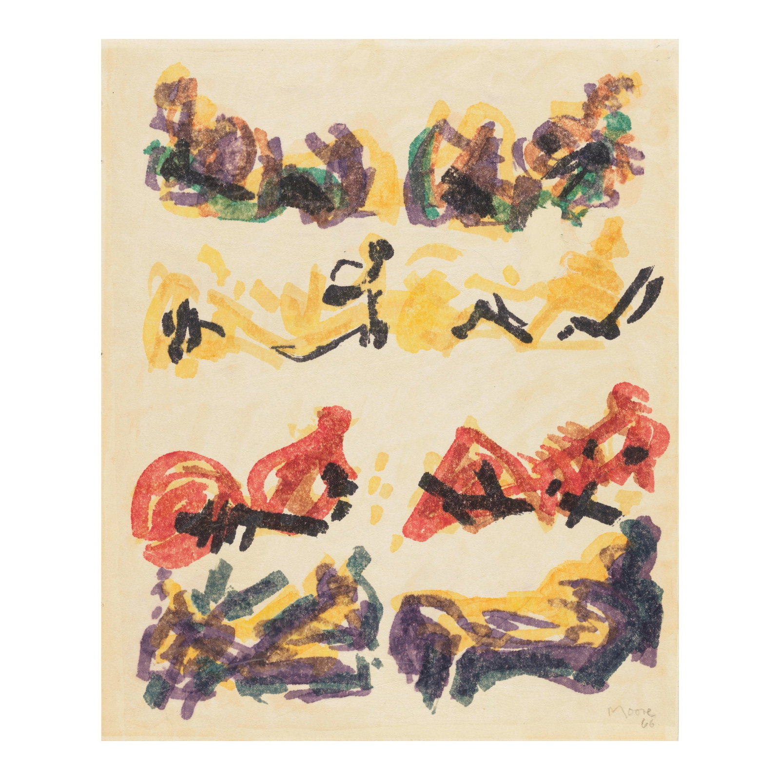 HENRY MOORE (1898-1986) Eight Reclining Figures in Yellow, Red and Blue 11 1/2 x 9 1/2 in (29 x ... (1 of 1)