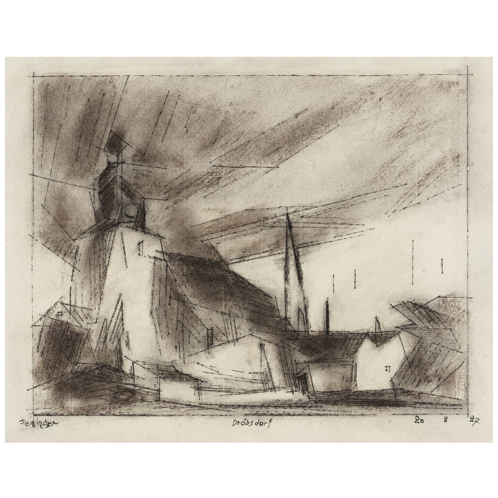 LYONEL FEININGER (1871-1956) Dröbsdorf 11 1/4 x 16 1/16 in (28.7 x 40.8 cm) (Executed in 1927) (1 of 1)