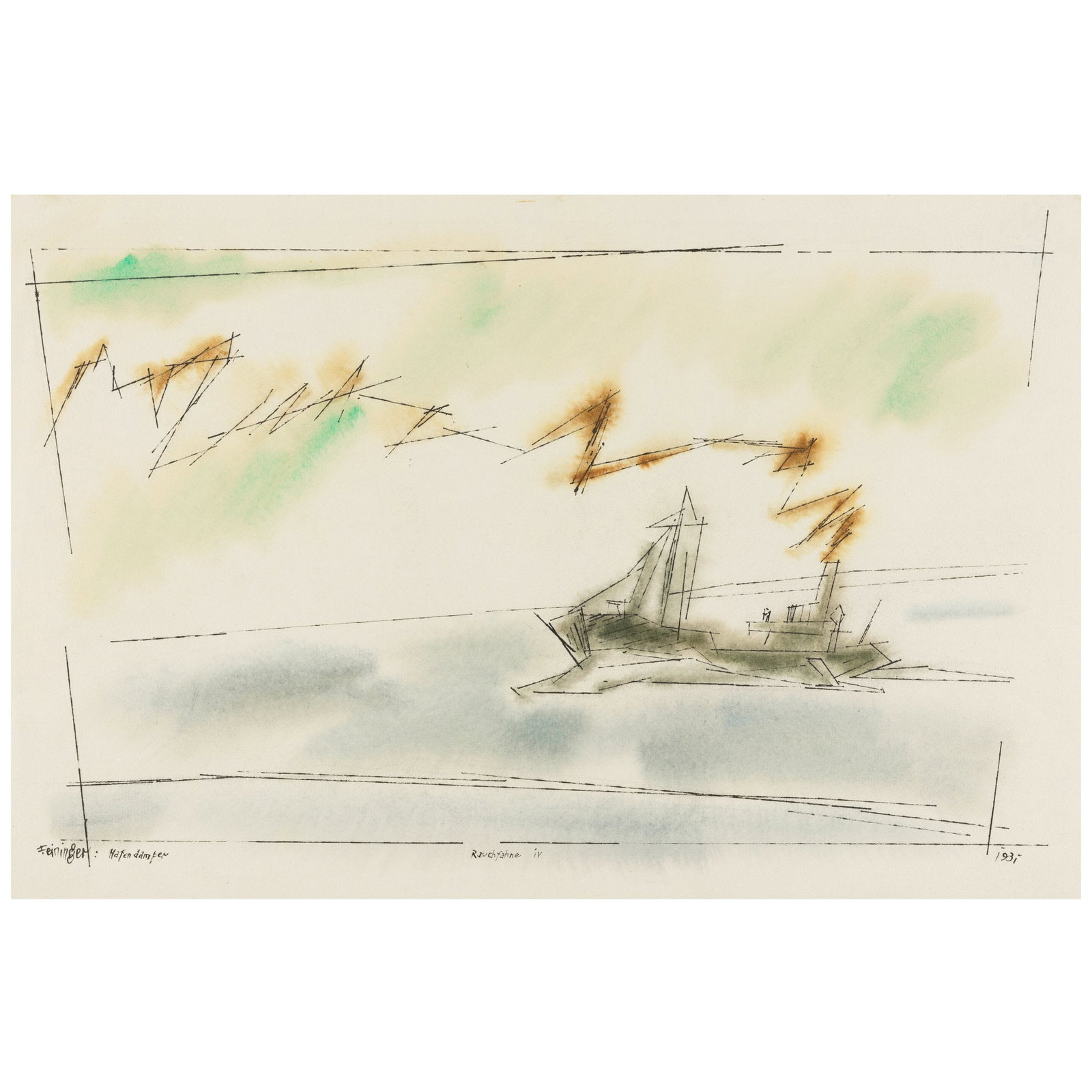 LYONEL FEININGER (1871-1956) Hafendampfer Rauchfahne IV 11 7/8 x 18 1/2 in (30.3 x 47.1 cm) (Exe... (1 of 1)