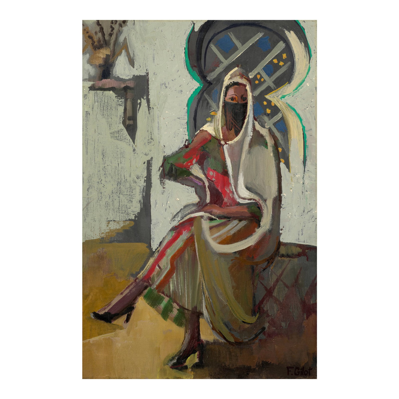 FRANÇOISE GILOT (1921-2023) Petit Portrait de Juliènne en Tunisiène 16 1/8 x 10 5...: FRANÇOISE GILOT (1921-2023) Petit Portrait de Juliènne en Tunisiène signed 'F. Gilot' (lower right); inscribed and dated 'Tunisie 1956 Pour Maurice Lefèbvre-Foinet' (on the reverse