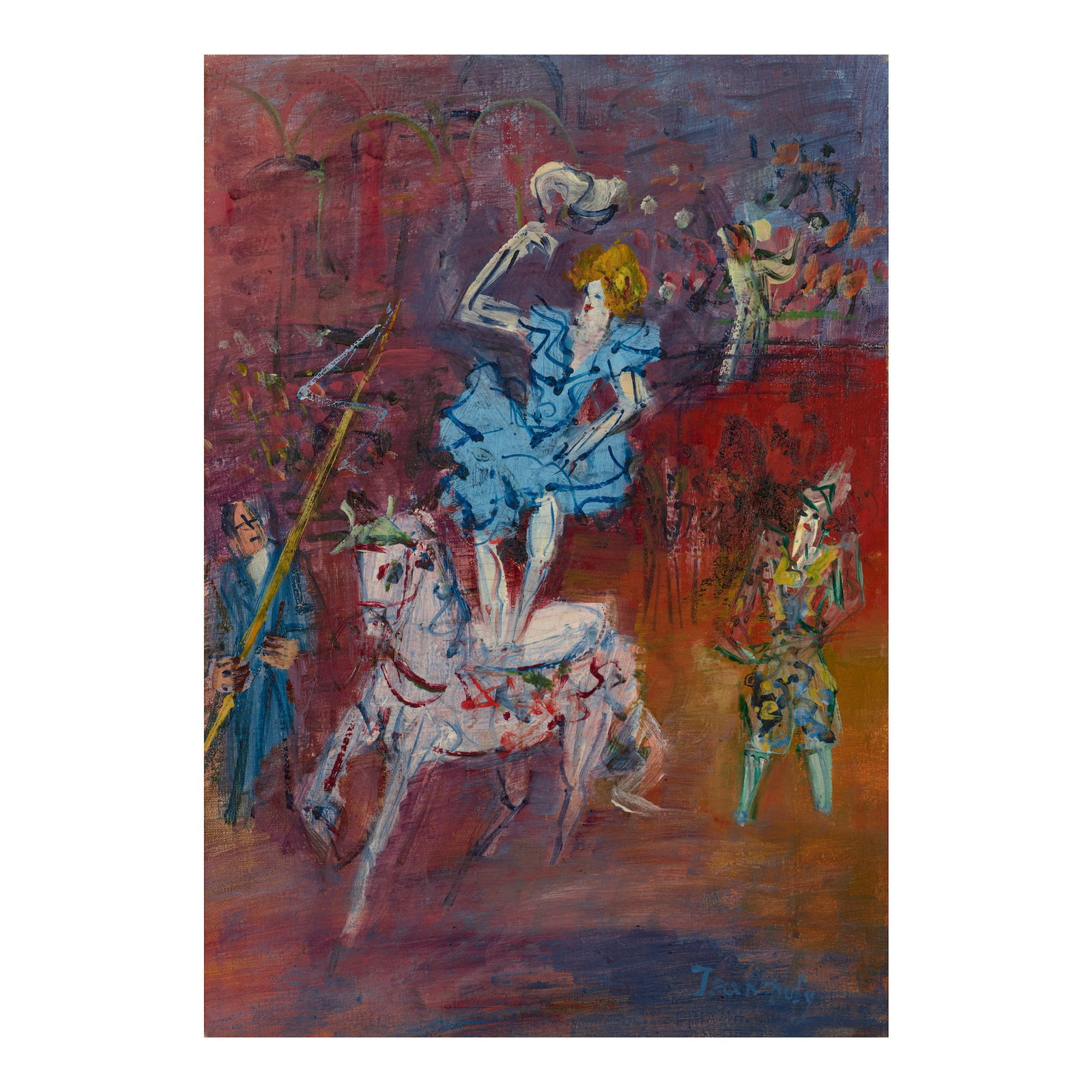 JEAN DUFY (1888-1964) L'écuyère à panneaux 21 9/16 x 14 15/16 in (54.7 x 38 cm) (...: JEAN DUFY (1888-1964) L'écuyère à panneaux signed 'Jean Dufy' (lower right) oil on canvas 21 9/16 x 14 15/16 in (54.7 x 38 cm) Painted circa 1950 Footnotes: The authenticity of this wor