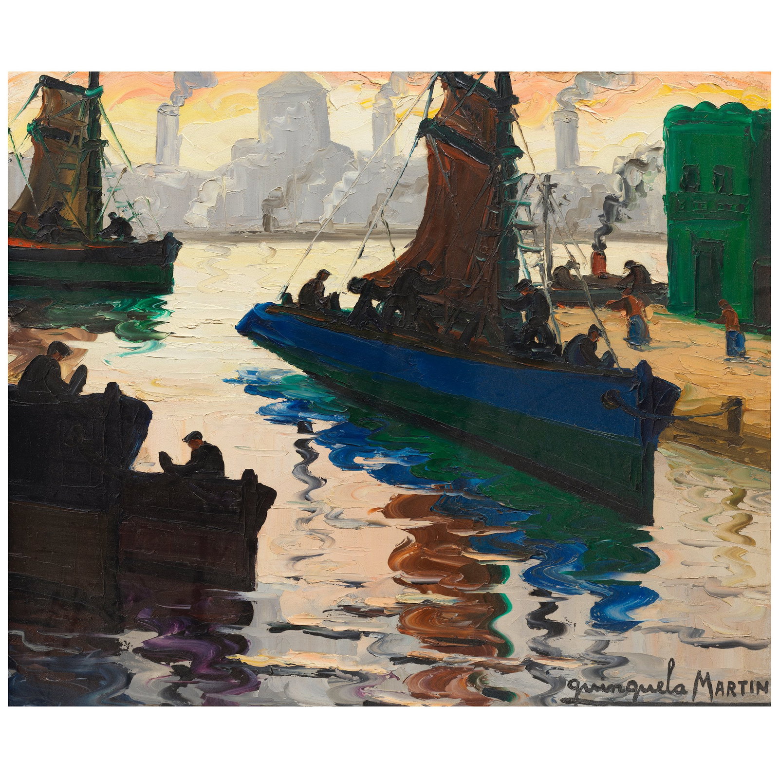 BENITO QUINQUELA MARTIN (1890-1977) Tarde de Sol 19 11/16 x 23 5/8 in (50 x 60 cm) (Painted in 1...: BENITO QUINQUELA MARTIN (1890-1977) Tarde de Sol signed 'Quinquela Martin' (lower right) oil on board 19 11/16 x 23 5/8 in (50 x 60 cm) Painted in 1954 Footnotes: Provenance Zurbarán G