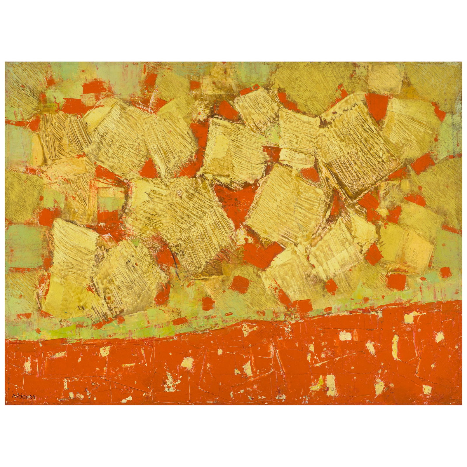 MORDECAI ARDON (1896-1992) Red Landscape 16 5/16 x 21 5/8 in (41.5 x 55 cm) (Painted in 1964): MORDECAI ARDON (1896-1992) Red Landscape signed and dated 'Ardon 64' (lower left); signed and dated again (on the stretcher) oil on canvas 16 5/16 x 21 5/8 in (41.5 x 55 cm) Painted in 1964 Footn