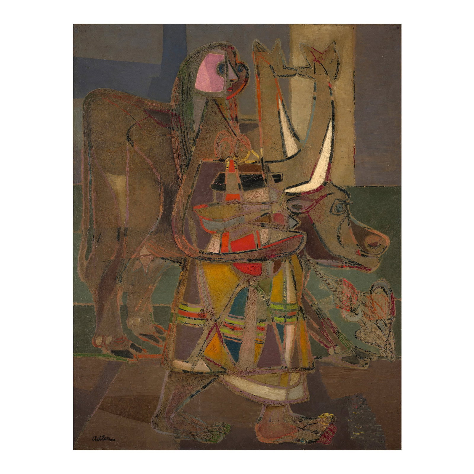 JANKEL ADLER (1895-1949) Bauersfrau mit Kuh (Peasant Woman with Cow) 44 3/16 x 34 in (112.2 x 86... (1 of 1)