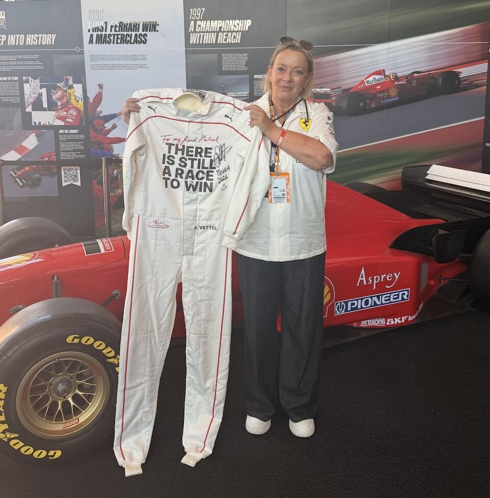 Sebastian Vettel's Monza Grand Prix 2026 Michael Schumacher tribute demonstration run spare over...: Donated by Sebastian Vettel to benefit The Keep Fighting Foundation Sebastian Vettel's Monza Grand Prix 2026 Michael Schumacher tribute demonstration run spare overalls, signed, with name to