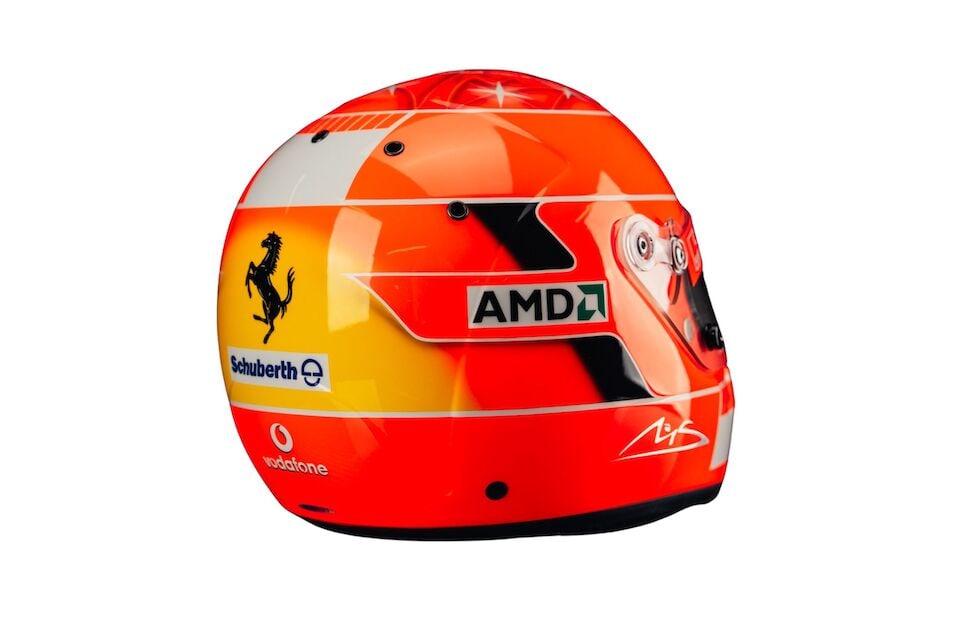 A Michael Schumacher Ferrari F1 2005 'mechanics' helmet, specially commissioned by Schumacher fo... - 10
