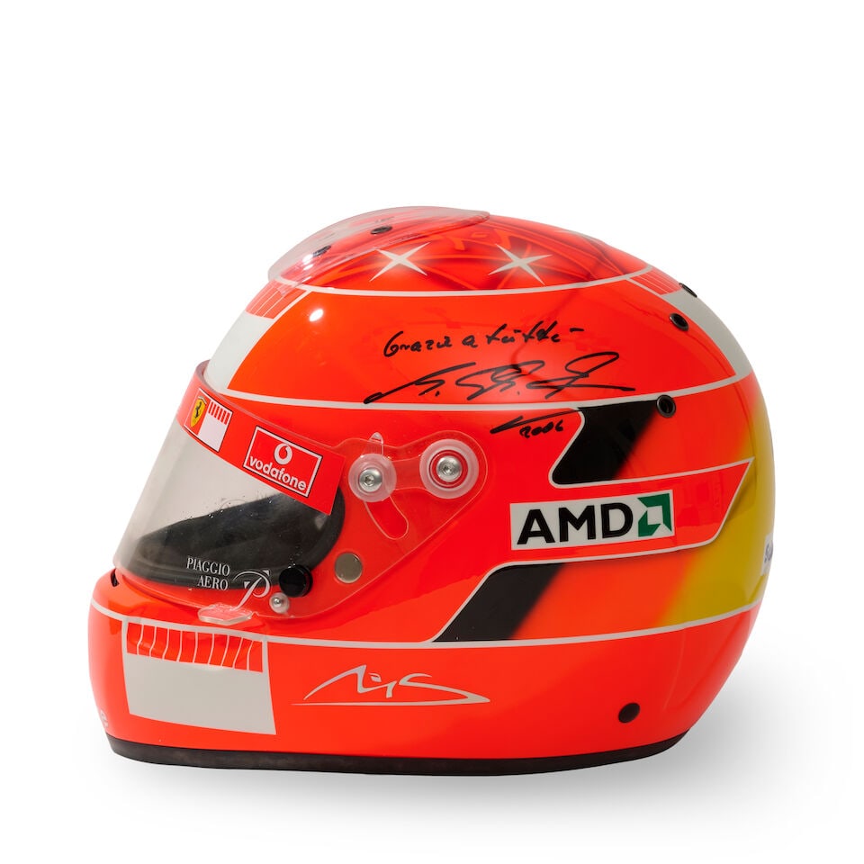 A Michael Schumacher Ferrari F1 2005 'mechanics' helmet, specially commissioned by Schumacher fo... - 5