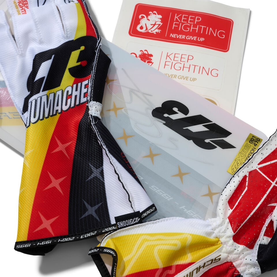 A Pair of Michael Schumacher x 273 Icons Limited edition racing gloves, signed by Mick Schumacher, - 2
