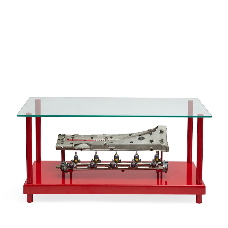 A Ferrari valve cover coffee table, signed by Michael Schumacher, - 3