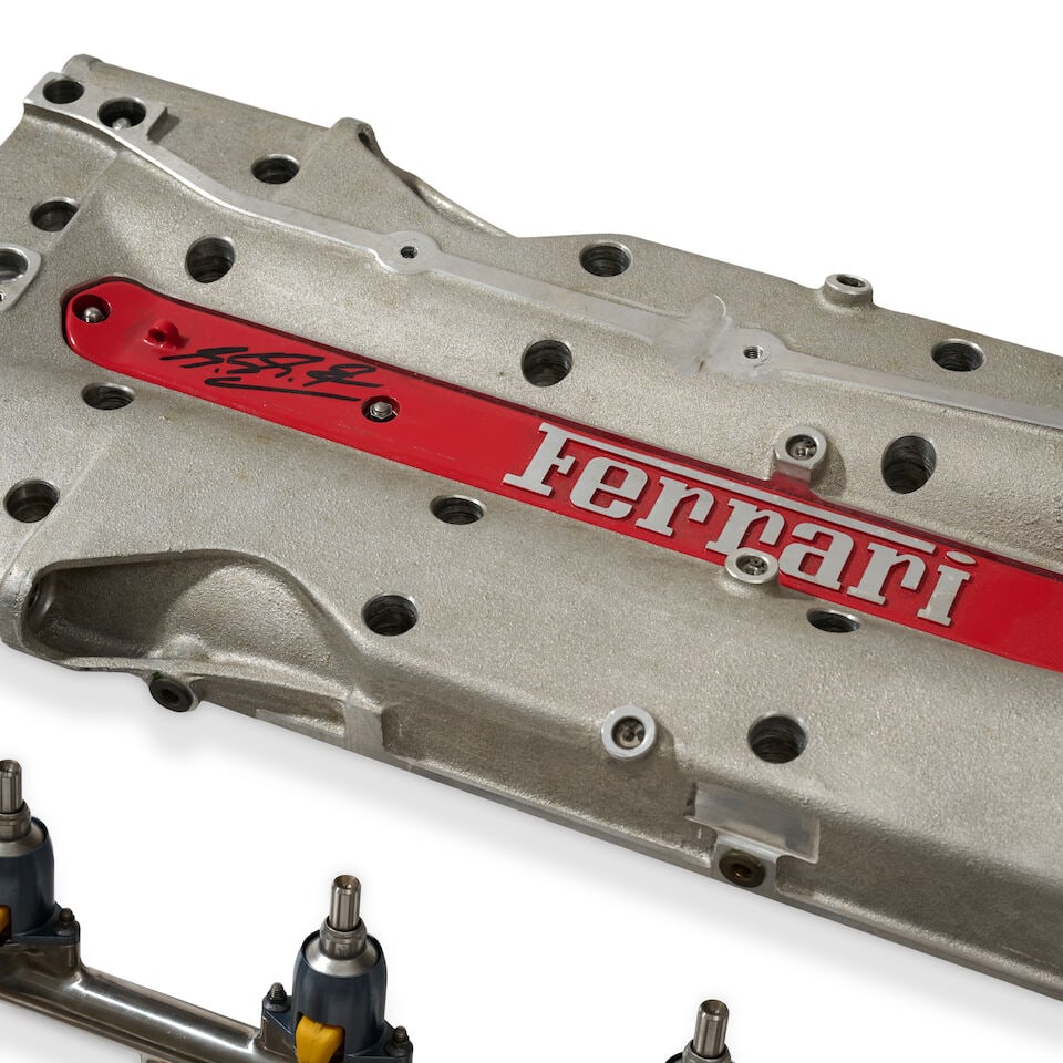 A Ferrari valve cover coffee table, signed by Michael Schumacher, - 5