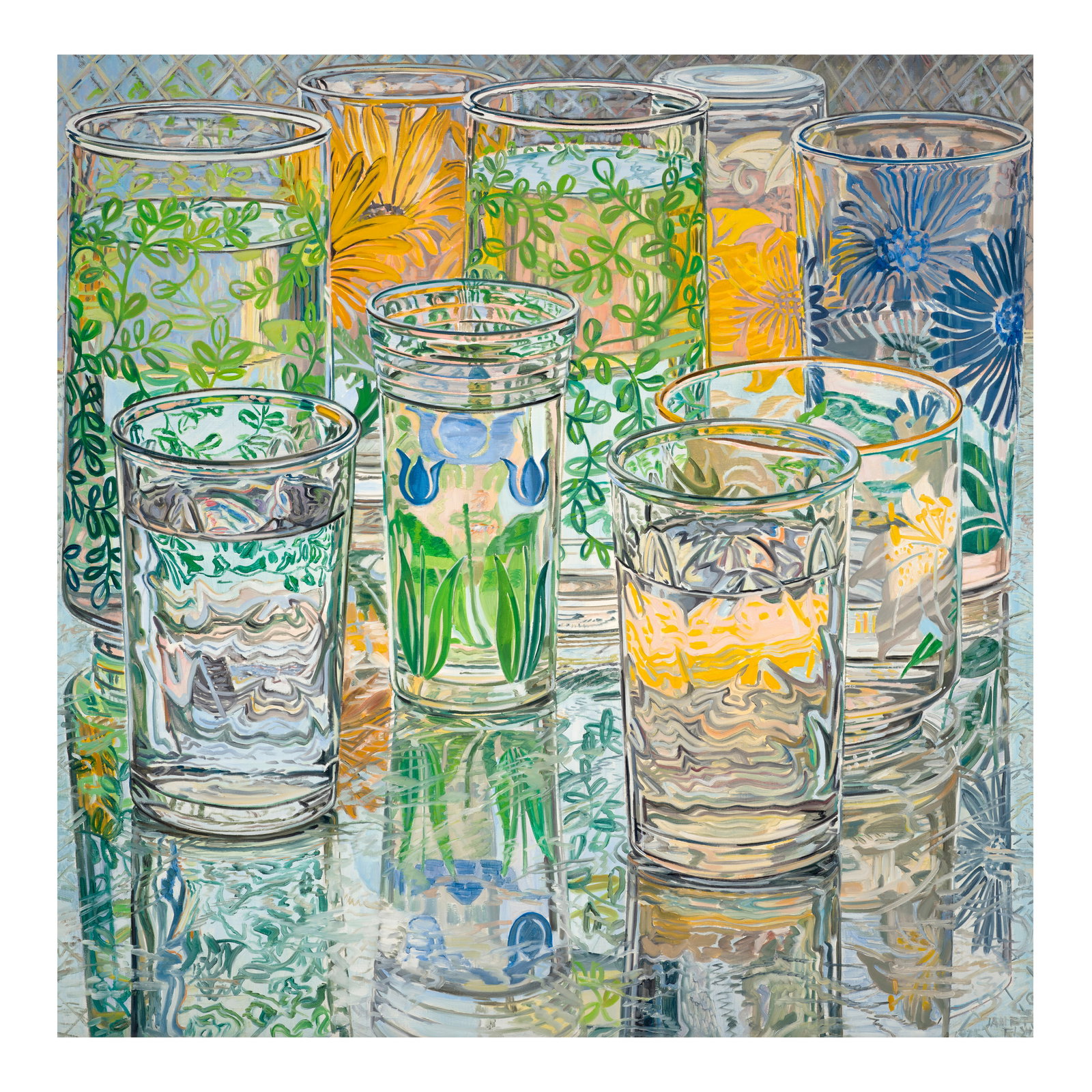 JANET FISH (1938-2025) Painted Flowers - April 56 x 56 in (142.2 x 142.2 cm) (Painted in 1975): JANET FISH (1938-2025) Painted Flowers - April signed and dated '1975 Janet Fish' (lower right) oil on canvas 56 x 56 in (142.2 x 142.2 cm) Painted in 1975 Footnotes: Provenance Kornblee Ga