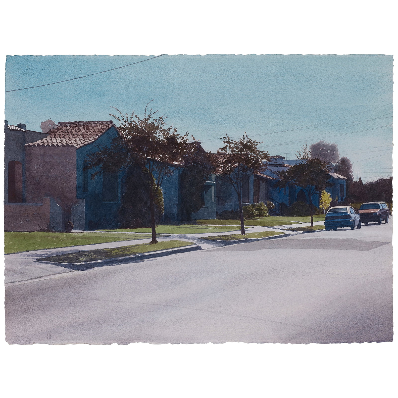 ROBERT BECHTLE (1932-2020) House on Clay Street 22 3/8 x 30 in (56.7 x 76 cm) (Executed in 2008): ROBERT BECHTLE (1932-2020) House on Clay Street signed with the artist's initials and dated 'RB 08' (lower left); signed twice, inscribed and dated 'Robert Bechtle 'House on Clay Street' Robert Bechtl