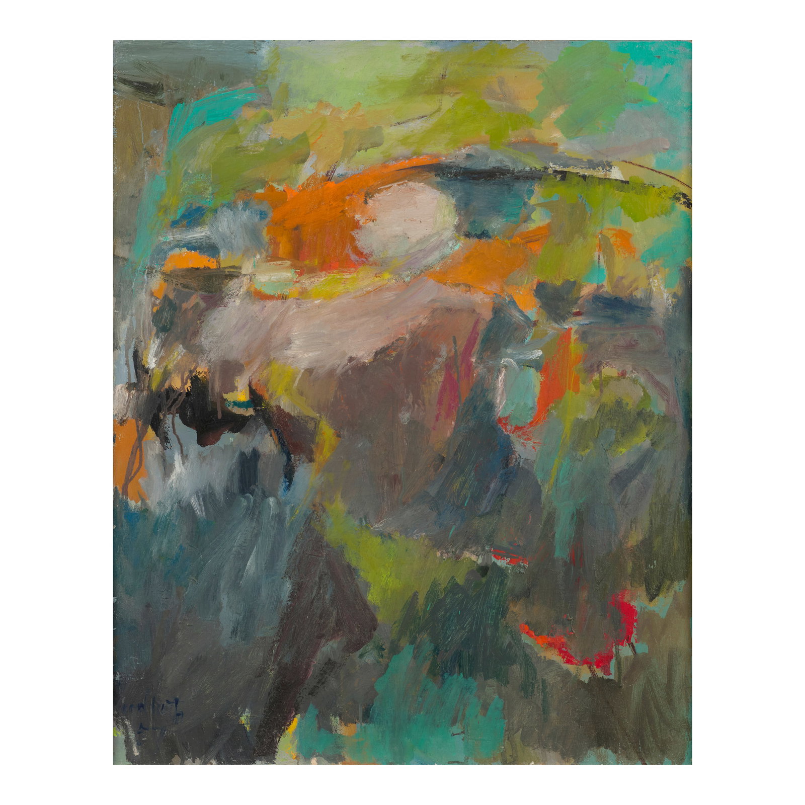 FRANCES KORNBLUTH (1920-2014) Untitled 30 x 24 in (76 x 60.8 cm) (Painted in 1957): FRANCES KORNBLUTH (1920-2014) Untitled signed and dated 'Kornbluth 57' (lower left); signed 'Frances Kornbluth' (on the reverse) oil on canvas 30 x 24 in (76 x 60.8 cm) Painted in 1957 Footnotes: P