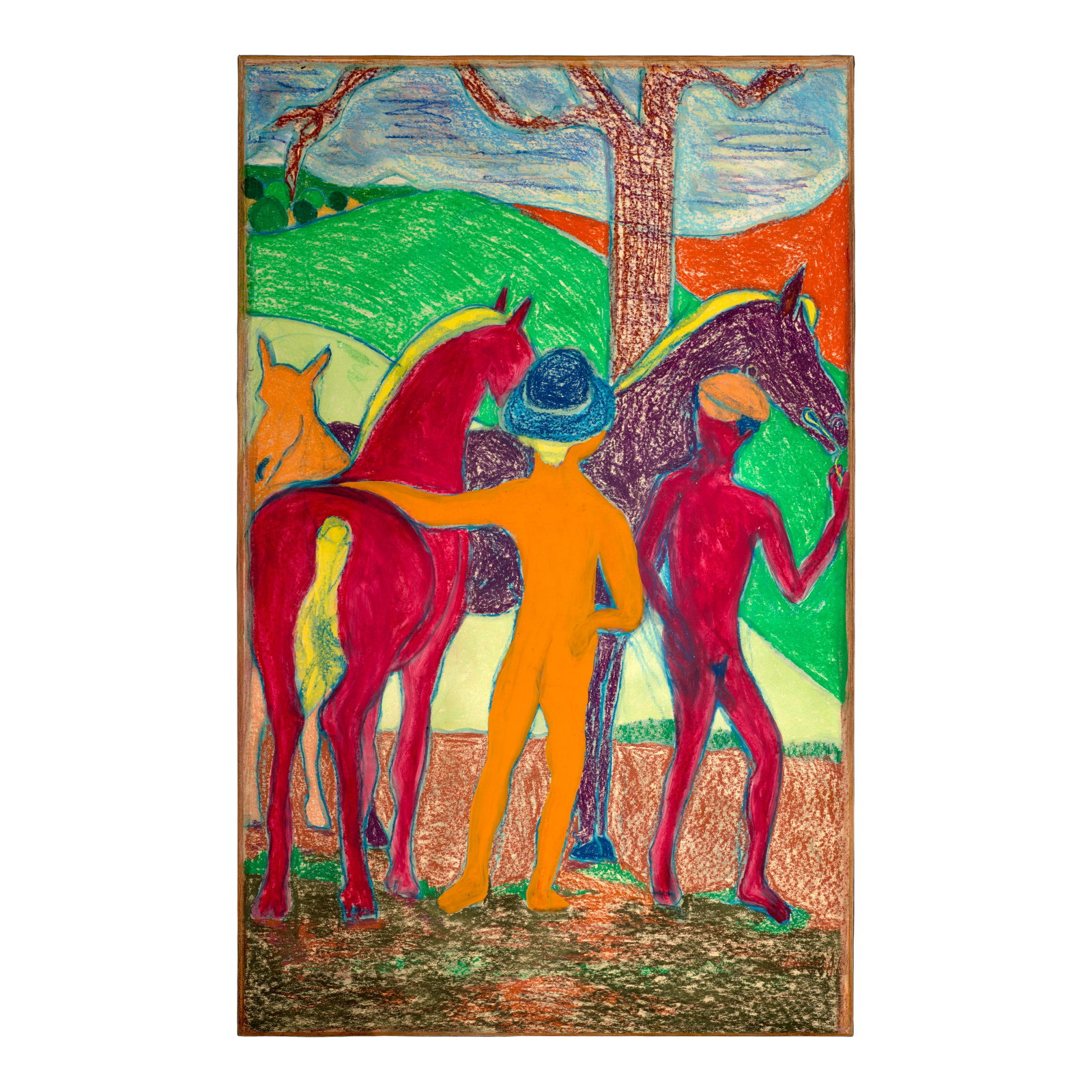 BOB THOMPSON (1937-1966) Horseman of the Queen of Sheba 53 5/8 x 34 in (136 x 85.5 cm) (Execute...: BOB THOMPSON (1937-1966) Horseman of the Queen of Sheba pastel and crayon on paper laid on canvas 53 5/8 x 34 in (136 x 85.5 cm) Executed in 1966 Footnotes: Provenance Martha Jackson Gallery,