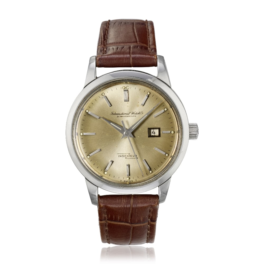 International Watch Co. A stainless steel automatic calendar wristwatch Ingenieur, Circa 1960: International Watch Co. A stainless steel automatic calendar wristwatch Model: Ingenieur Date: Circa 1960 Movement: 21-jewel Cal.8531 automatic, No.1705638 Dial: Silvered, applied polished baton hour 