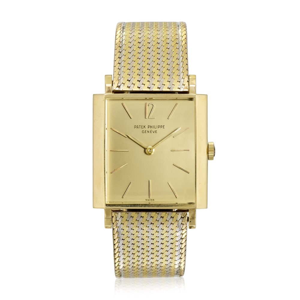 Patek Philippe. An 18K gold manual wind bracelet watch Ref: 3405, Circa 1962: Patek Philippe. An 18K gold manual wind bracelet watch Reference: 3405 Date: Circa 1962 Movement: 18-jewel Cal.23-300 manual wind, adjusted to heat, cold, isochronism and 5 positions, stamped with the