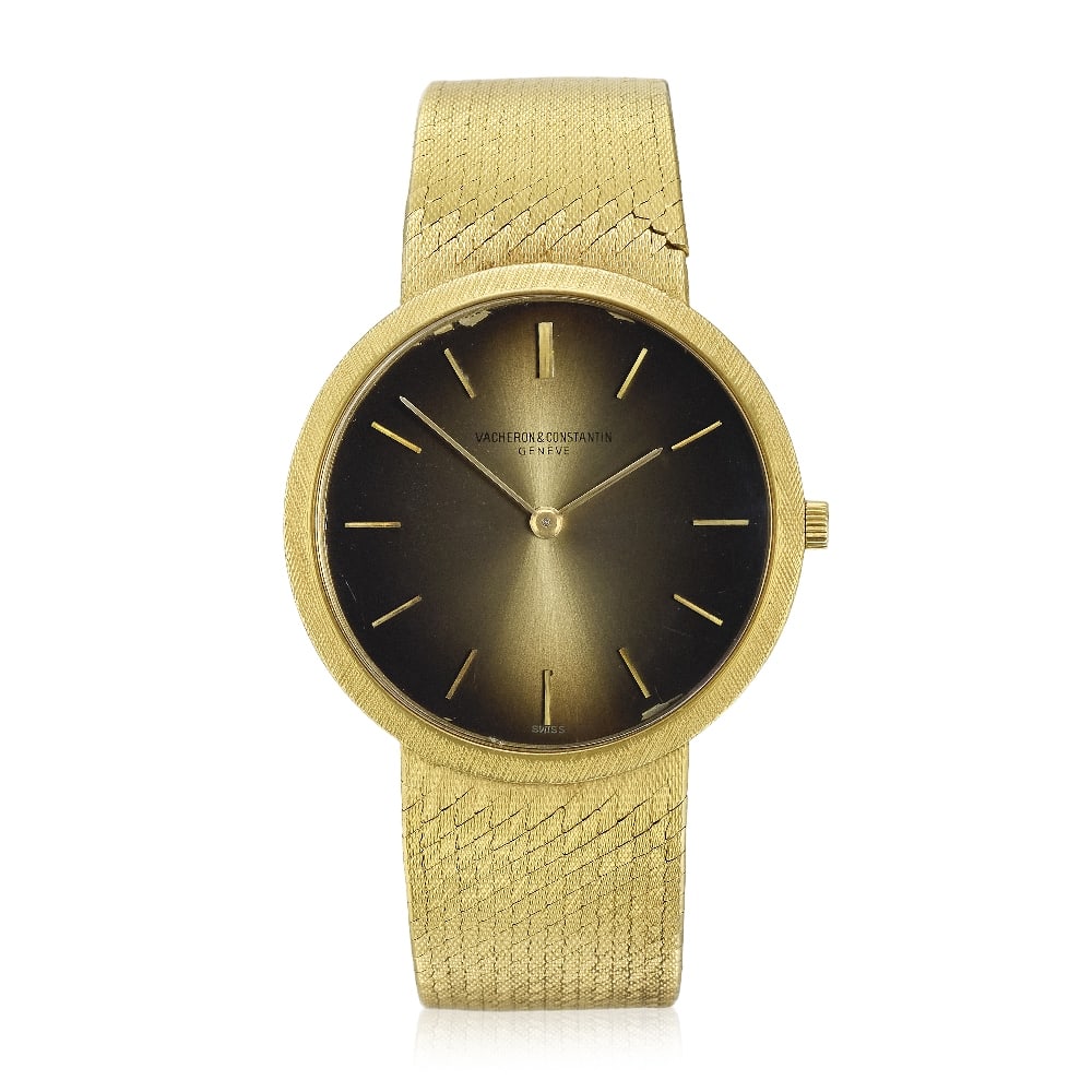 Vacheron & Constantin. An 18K gold manual wind bracelet watch Ref: 6352, Purchased 21st June 1974: Vacheron & Constantin. An 18K gold manual wind bracelet watch Reference: 6352 Date: Purchased 21st June 1974 Movement: 17-jewel Cal.1003 manual wind, stamped with the Seal of Geneva, No.634193 Dial: S