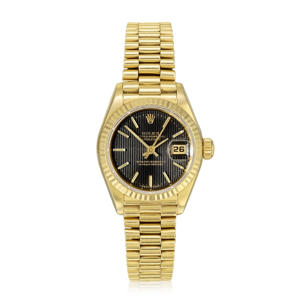 Rolex. A lady's 18K gold automatic calendar bracelet watch Datejust, Ref: 69178, Purchased 31st...: Rolex. A lady's 18K gold automatic calendar bracelet watch Model: Datejust Reference: 69178 Date: Purchased 31st August 1994 Movement: 29-jewel Cal.2135 automatic, adjusted to 5 positions and temperat