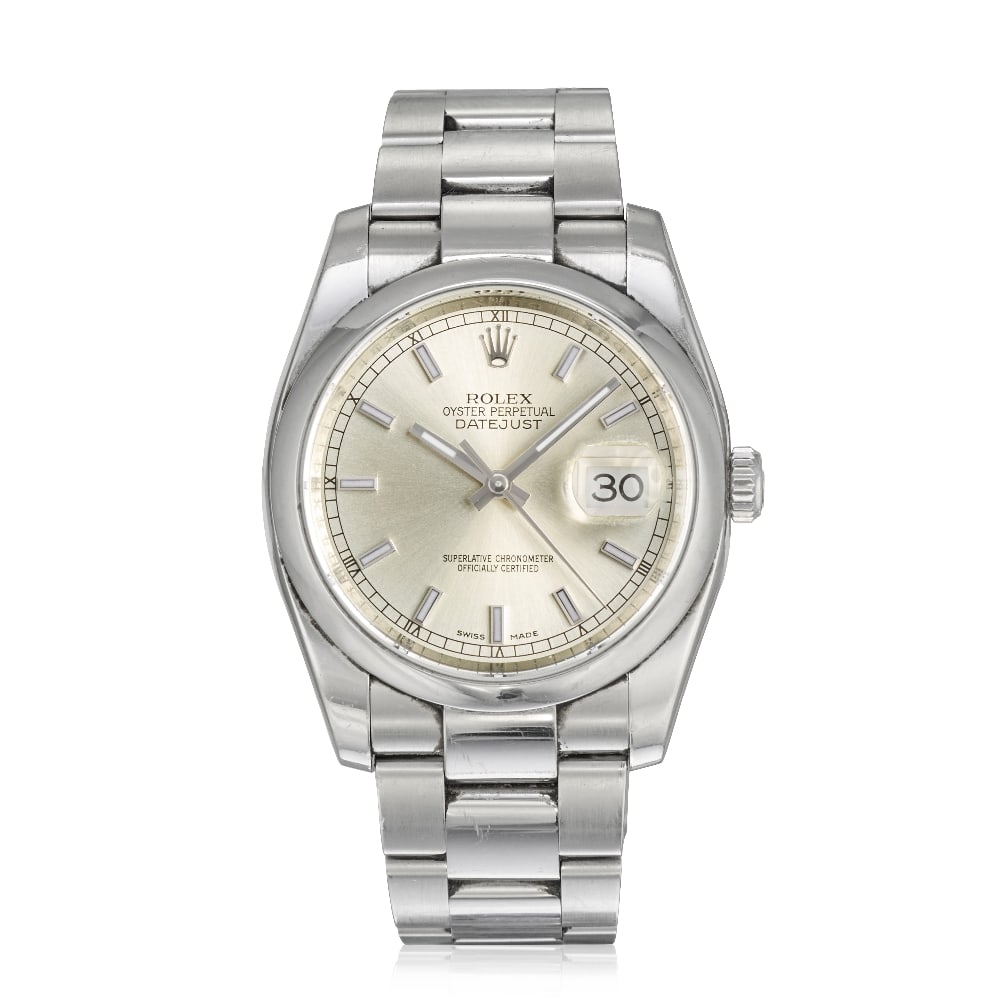 Rolex. A stainless steel automatic calendar bracelet watch with roulette date wheel Datejust, R...: Rolex. A stainless steel automatic calendar bracelet watch with roulette date wheel Model: Datejust Reference: 116200 Date: Purchased 28th September 2010 Movement: 31-jewel Cal.3135 automatic, adjuste