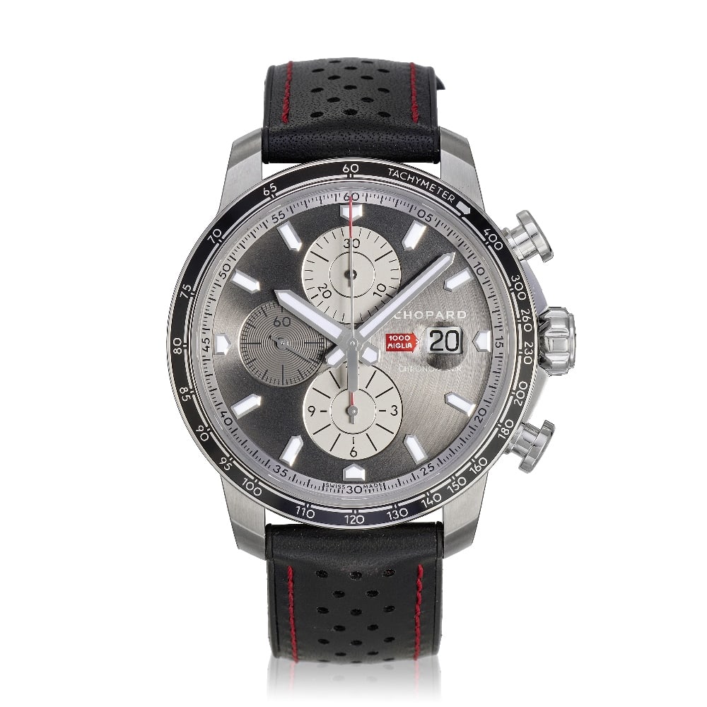 Chopard. A special edition stainless steel automatic calendar chronograph drivers wristwatch M...: Chopard. A special edition stainless steel automatic calendar chronograph drivers wristwatch Model: Mille Miglia Reference: 8585, Competitor Edition Date: Circa 2021 Movement: 25-jewel Cal.7750 automa