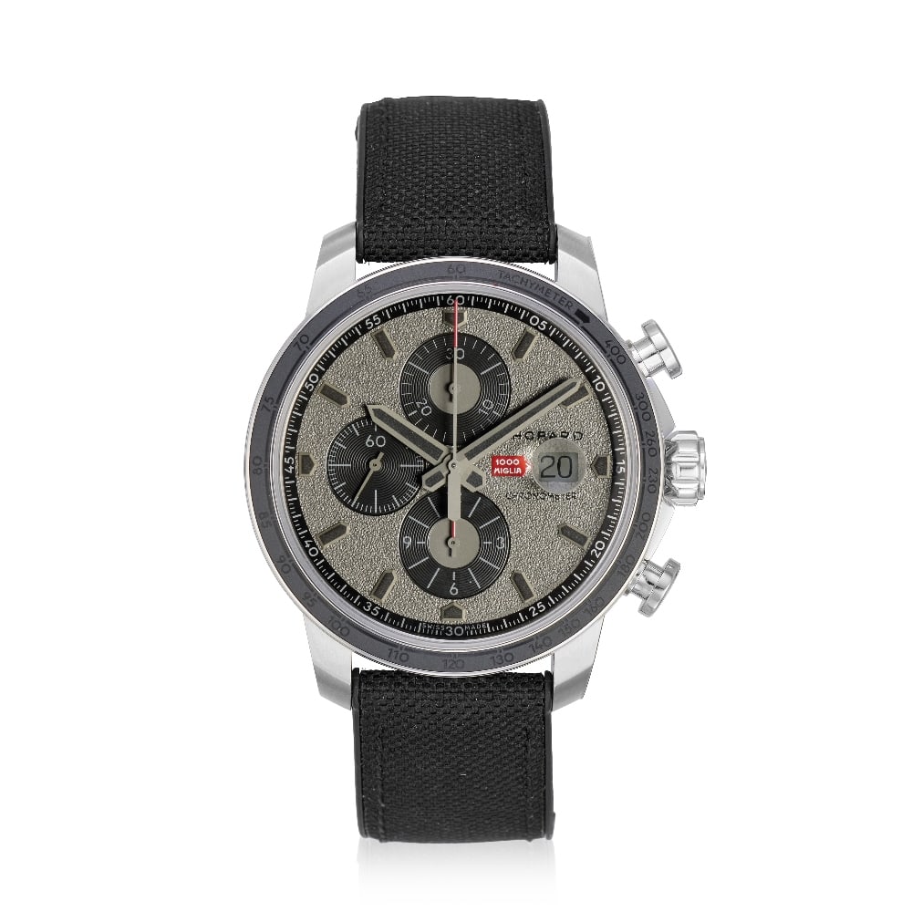 Chopard. A special edition stainless steel automatic calendar chronograph drivers wristwatch M...: Chopard. A special edition stainless steel automatic calendar chronograph drivers wristwatch Model: Mille Miglia Reference: 8607, Competitor Edition 198 Date: Purchased 11th June 2024 Movement: 25-jew