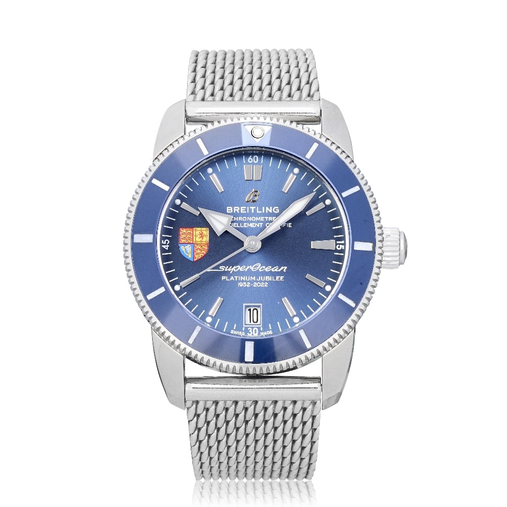 Breitling. A rare Limited Edition stainless steel automatic calendar bracelet watch made for The...: Breitling. A rare Limited Edition stainless steel automatic calendar bracelet watch made for The Royalty and Specialist Protection Unit Model: Superocean Heritage 'Platinum Jubilee RaSP', one of 70 Re