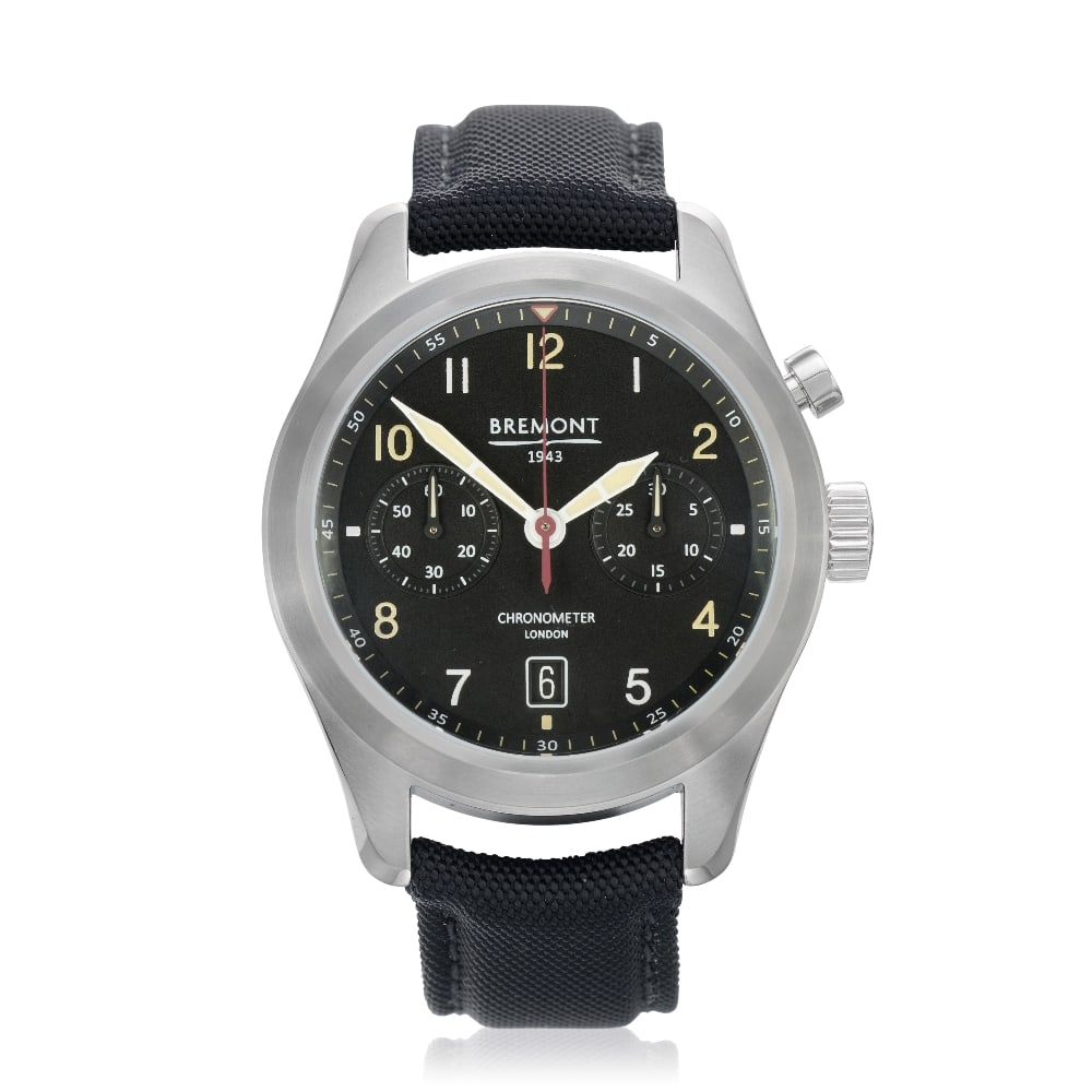 Bremont. A Limited Edition stainless steel automatic calendar single button chronograph wristwat...: Bremont. A Limited Edition stainless steel automatic calendar single button chronograph wristwatch Model: Dambuster, Limited Edition No.010/232 Date: Circa 2022 Movement: 27-jewel automatic, No.51576 