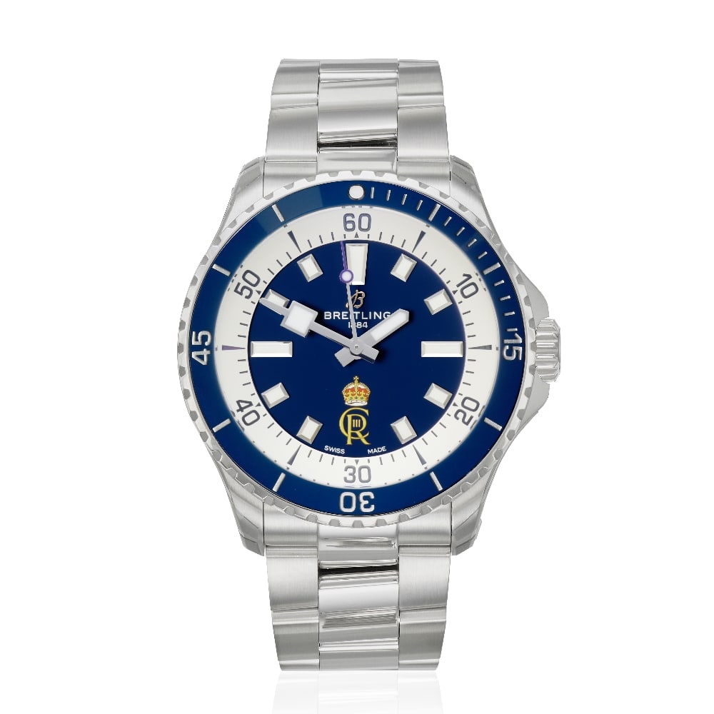 Breitling. A rare Limited Edition stainless steel automatic bracelet watch made for The Royalty ...: Breitling. A rare Limited Edition stainless steel automatic bracelet watch made for The Royalty and Specialist Protection Unit Model: Superocean 'King Charles III Coronation RaSP', one of 189 Referenc