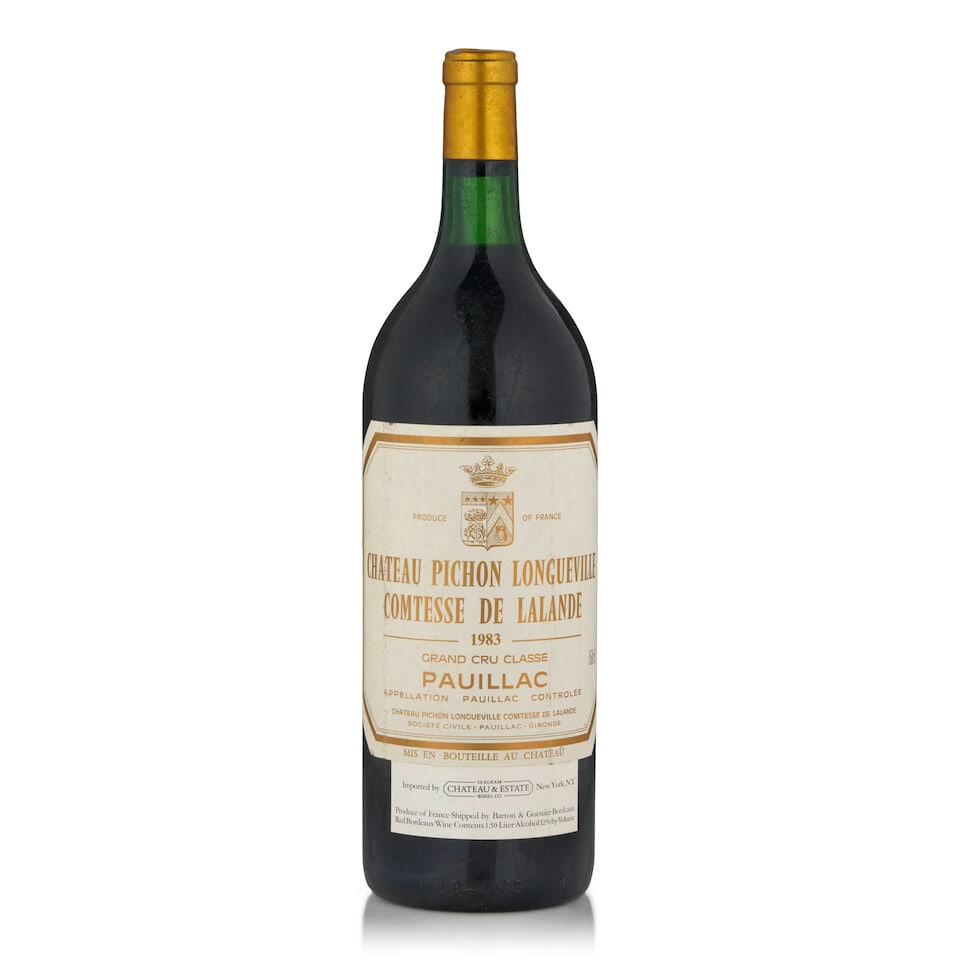 Château Pichon Lalande, 1983 (1 bottle, 1.5L): Château Pichon Lalande, 1983 (1 bottle, 1.5L) Region: Pauillac Fill Level: bottom neck Capsule: lightly nicked, lightly worn Label: bin soiled Footnotes: Bordeaux, Left Bank This lot is subject