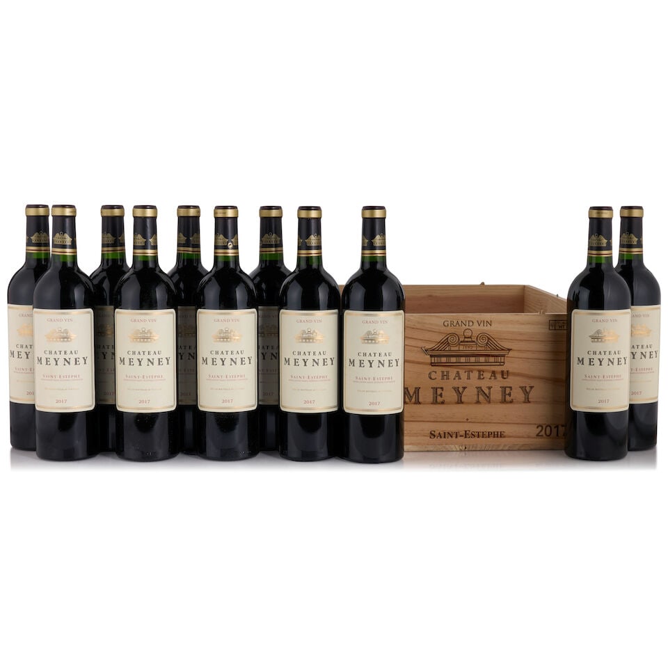 Château Meyney, 2017 (11 bottles, 750ml): Château Meyney, 2017 (11 bottles, 750ml) Region: Saint-Estèphe Packaging: original wooden case, missing lid Footnotes: Bordeaux, Left Bank This lot is subject to the following lot symbols:
