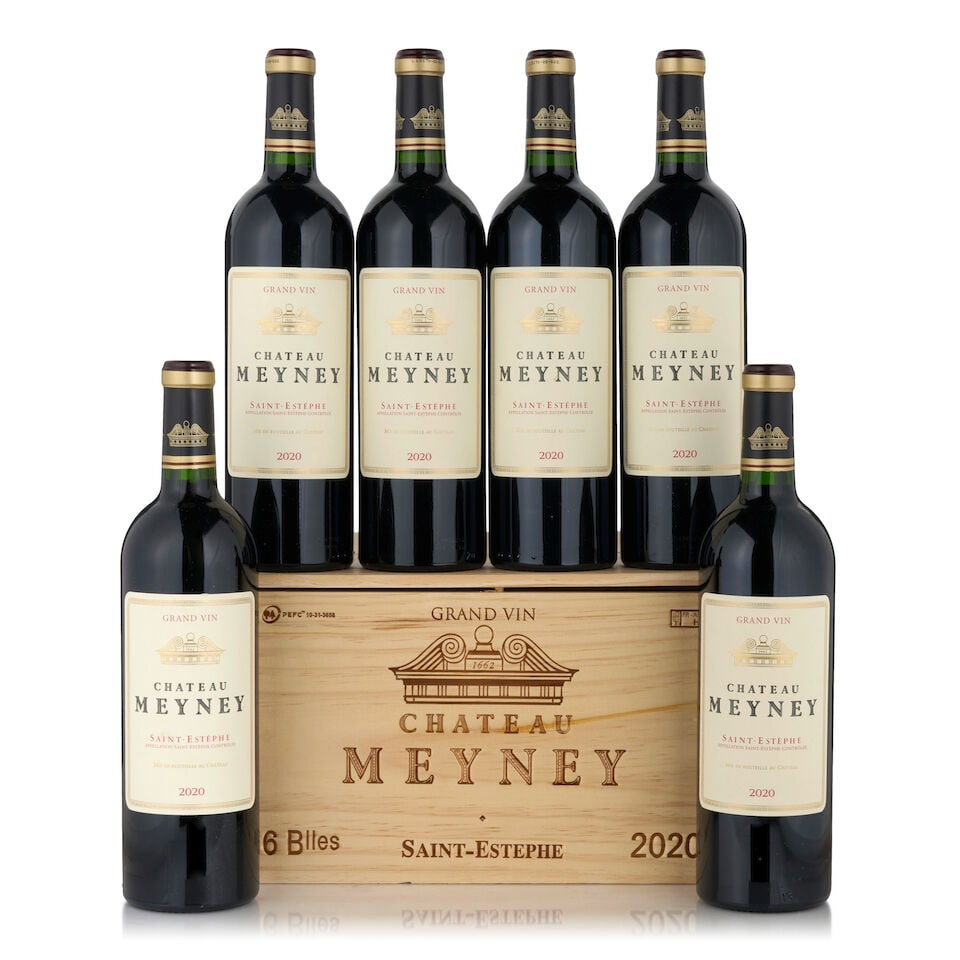Château Meyney, 2020 (6 bottles, 750ml): Château Meyney, 2020 (6 bottles, 750ml) Region: Saint-Estèphe Packaging: original wooden case Footnotes: Bordeaux, Left Bank This lot is subject to the following lot symbols: