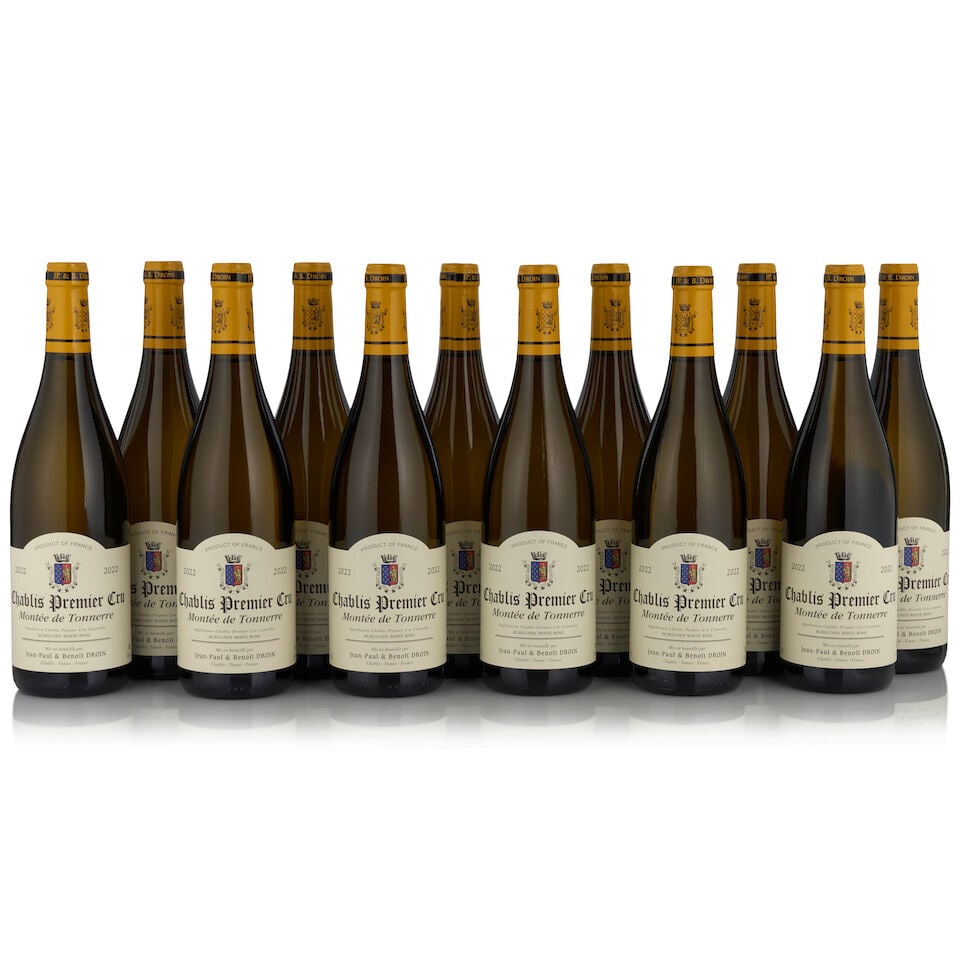 Jean-Paul & Benoît Droin, Chablis Montée de Tonnerre, 2022 (12 bottles, 750ml): Jean-Paul & Benoît Droin, Chablis Montée de Tonnerre, 2022 (12 bottles, 750ml) Region: Chablis Packaging: two 6-pack original cardboard cases Footnotes: Burgundy This lot is subject to the