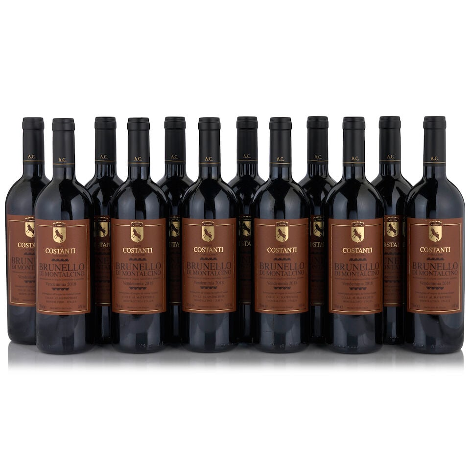 Conti Costanti, Brunello Montalcino, 2018 (12 bottles, 750ml): Conti Costanti, Brunello Montalcino, 2018 (12 bottles, 750ml) Region: Tuscany Packaging: two 6-pack original cardboard cases Footnotes: Italy This lot is subject to the following lot symbols: