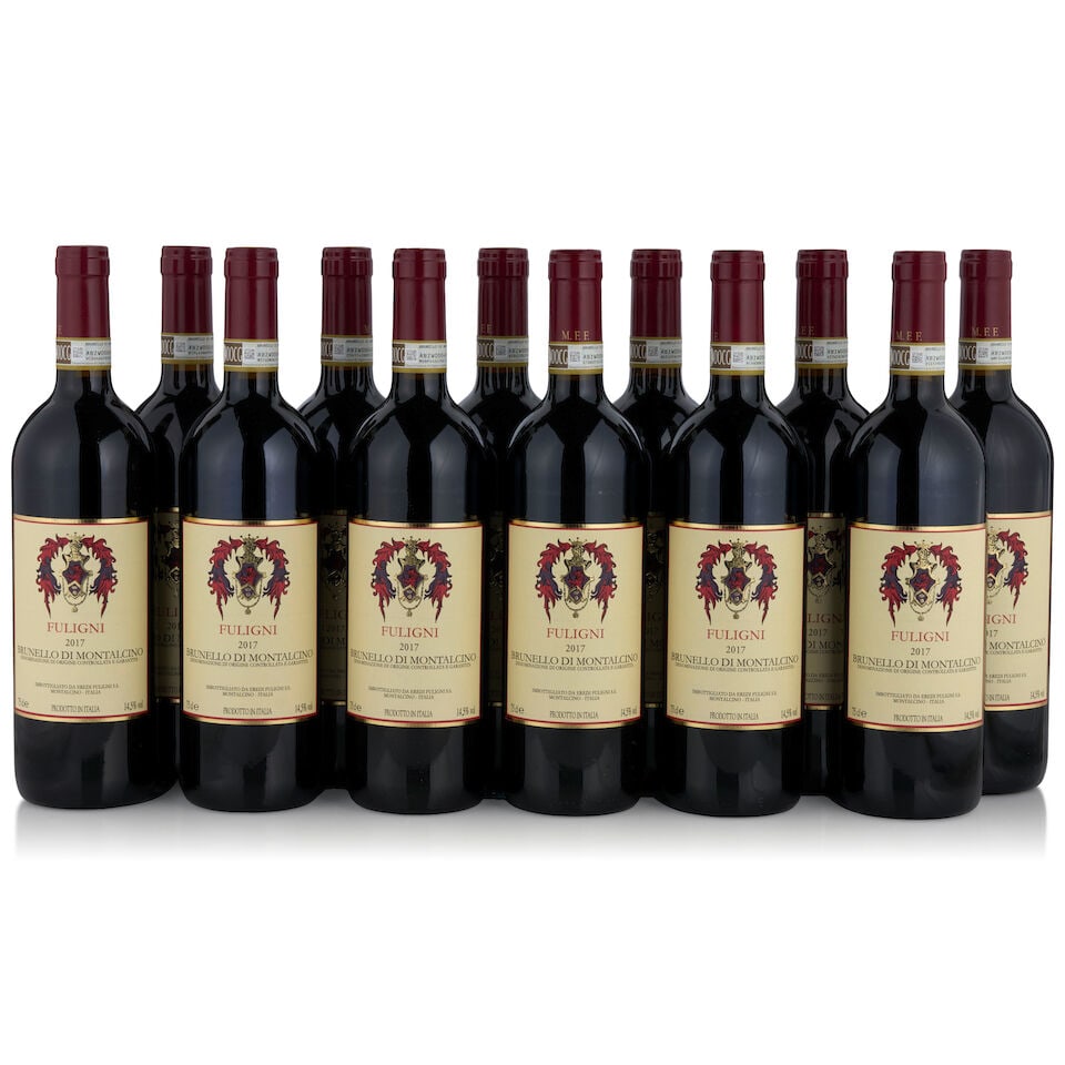 Fuligni, Brunello di Montalcino, 2017 (12 bottles, 750ml): Fuligni, Brunello di Montalcino, 2017 (12 bottles, 750ml) Region: Tuscany Packaging: two 6-pack original cardboard cases Footnotes: Italy This lot is subject to the following lot symbols: • R
