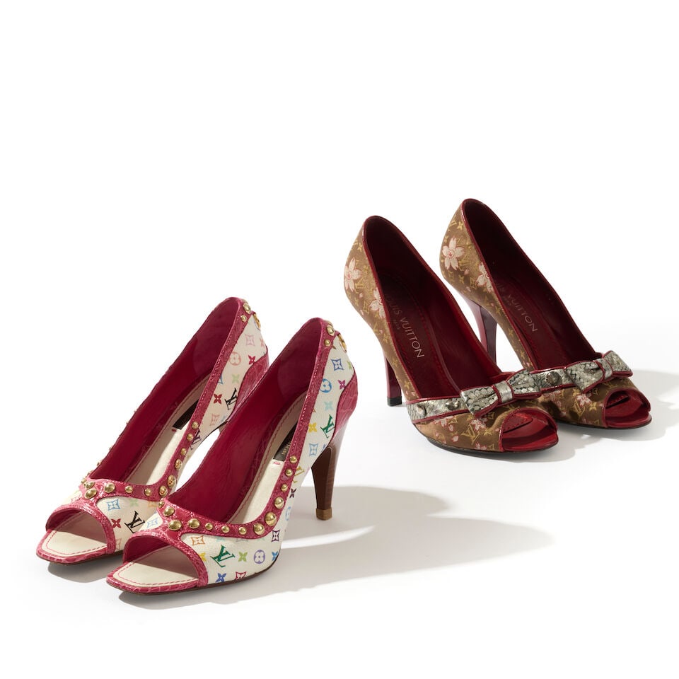 Louis Vuitton x Takashi Murakami, circa 2003. Deux paires d'escarpins peep-toes. Louis Vuitton x... (1 of 5)