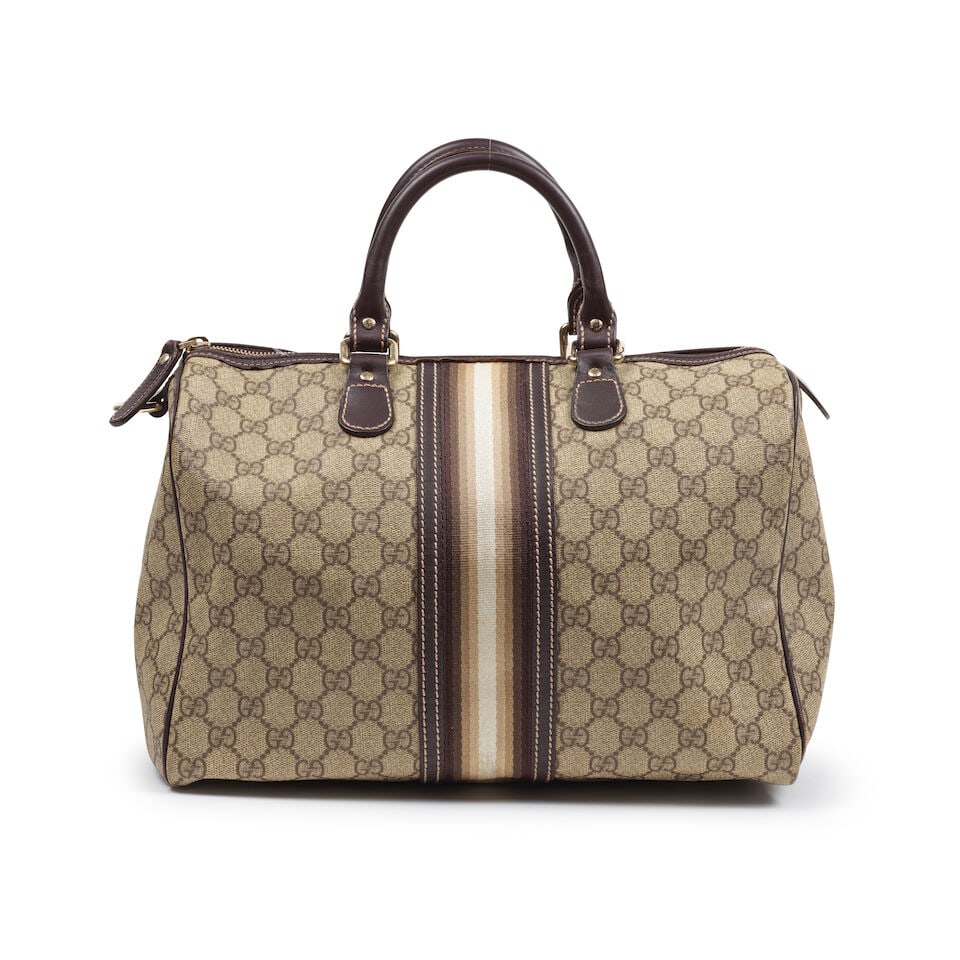 Gucci. Sac Boston Web en toile enduite GG et cuir café. Gucci. Boston Web bag in GG coated ... (1 of 3)