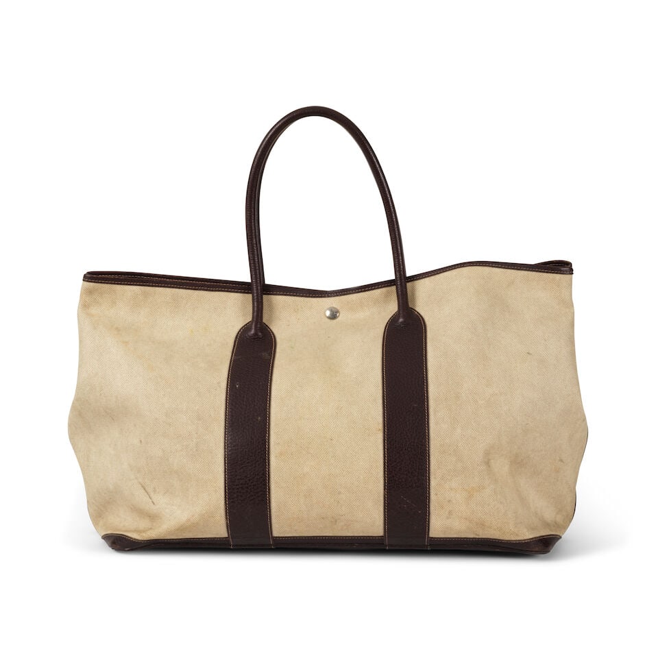 Hermès Paris, année 2002. Sac Garden GM en toile chiné beige et cuir grainé ... - 2