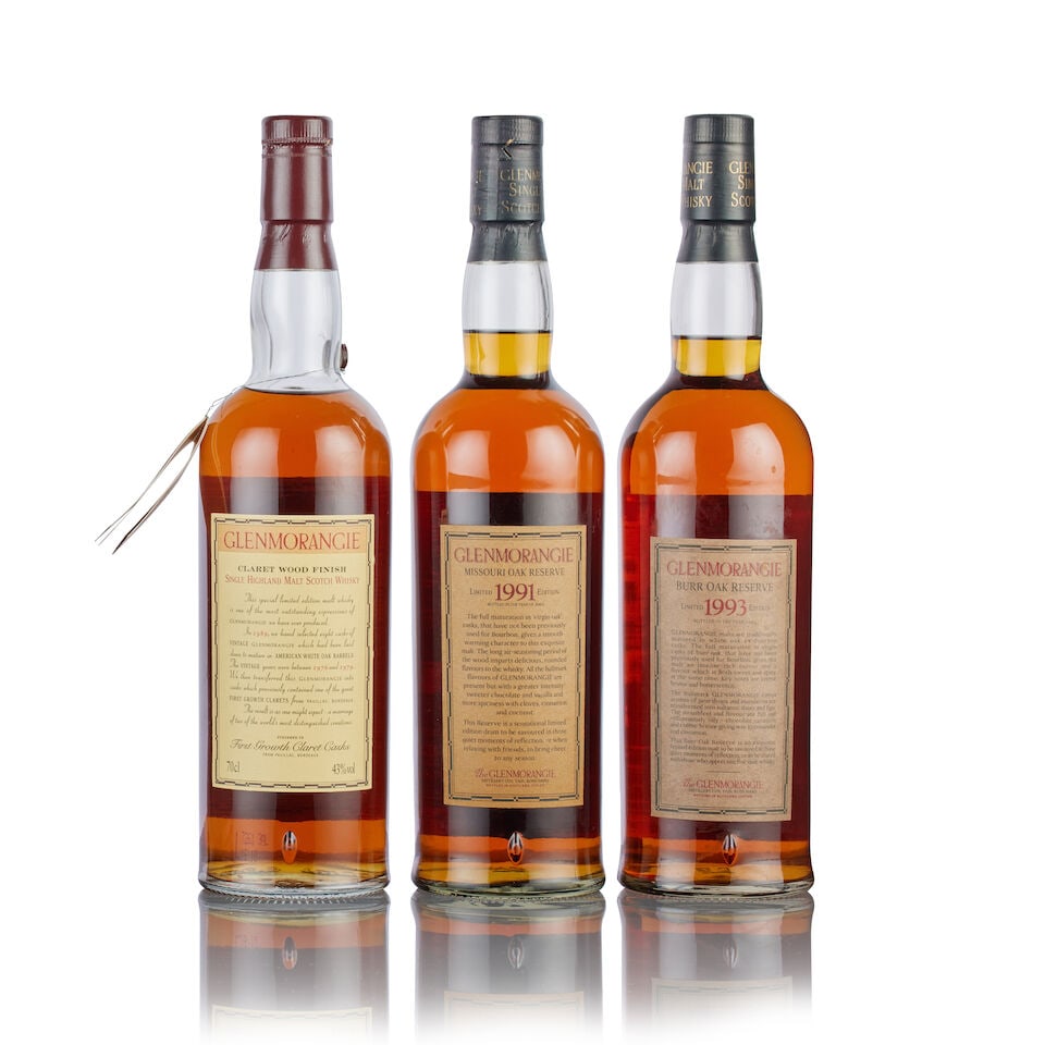 Glenmorangie Claret Wood Finish (1x 70cl) Glenmorangie Missouri Oak Reserve 11 Year Old, 1991... - 2